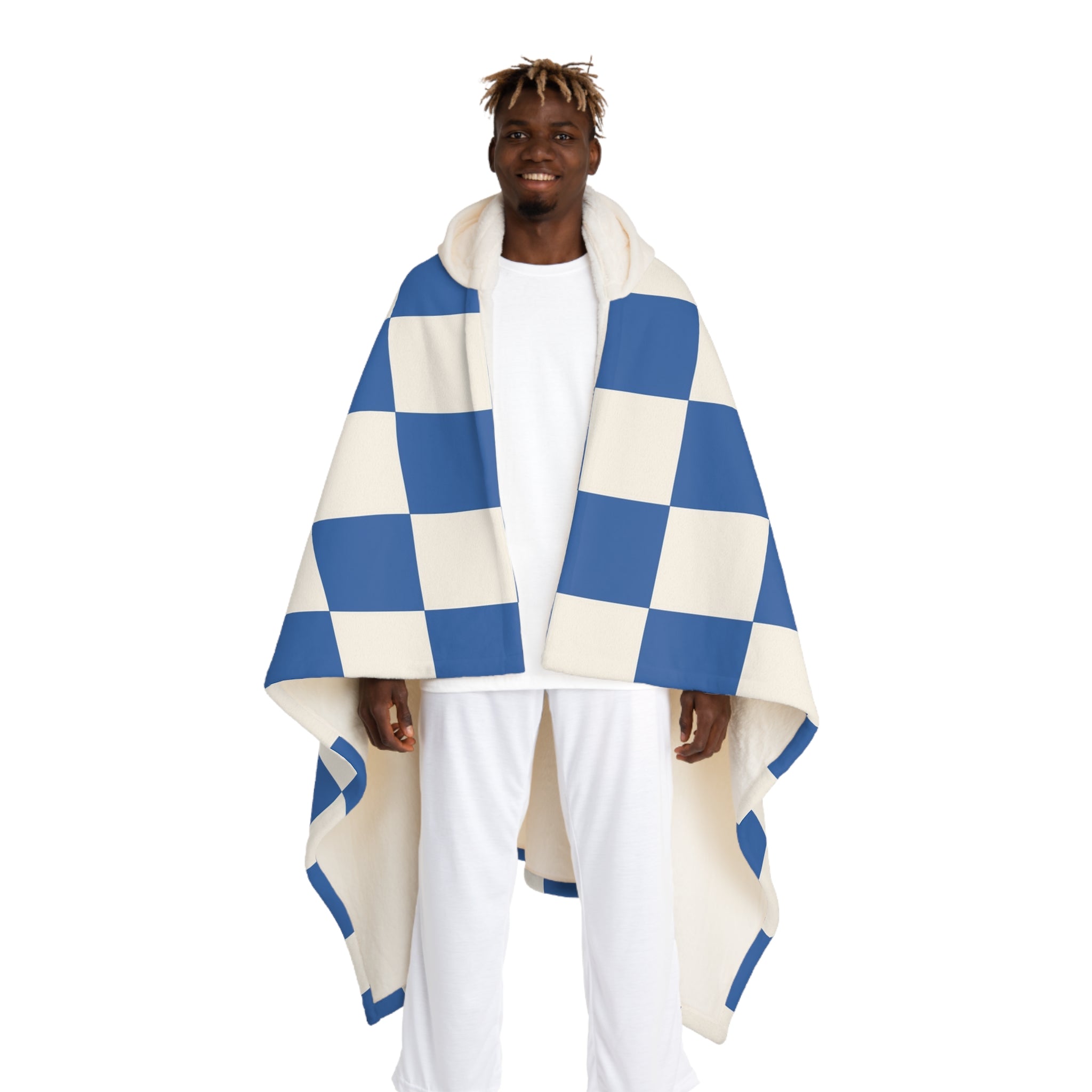 Checkerboard Blue Hooded Sherpa Fleece Blanket, Artsulli - Art is Long, Life is Short, All Over Prints, Size, One size, Color, Cream, , , 18752211904948079377