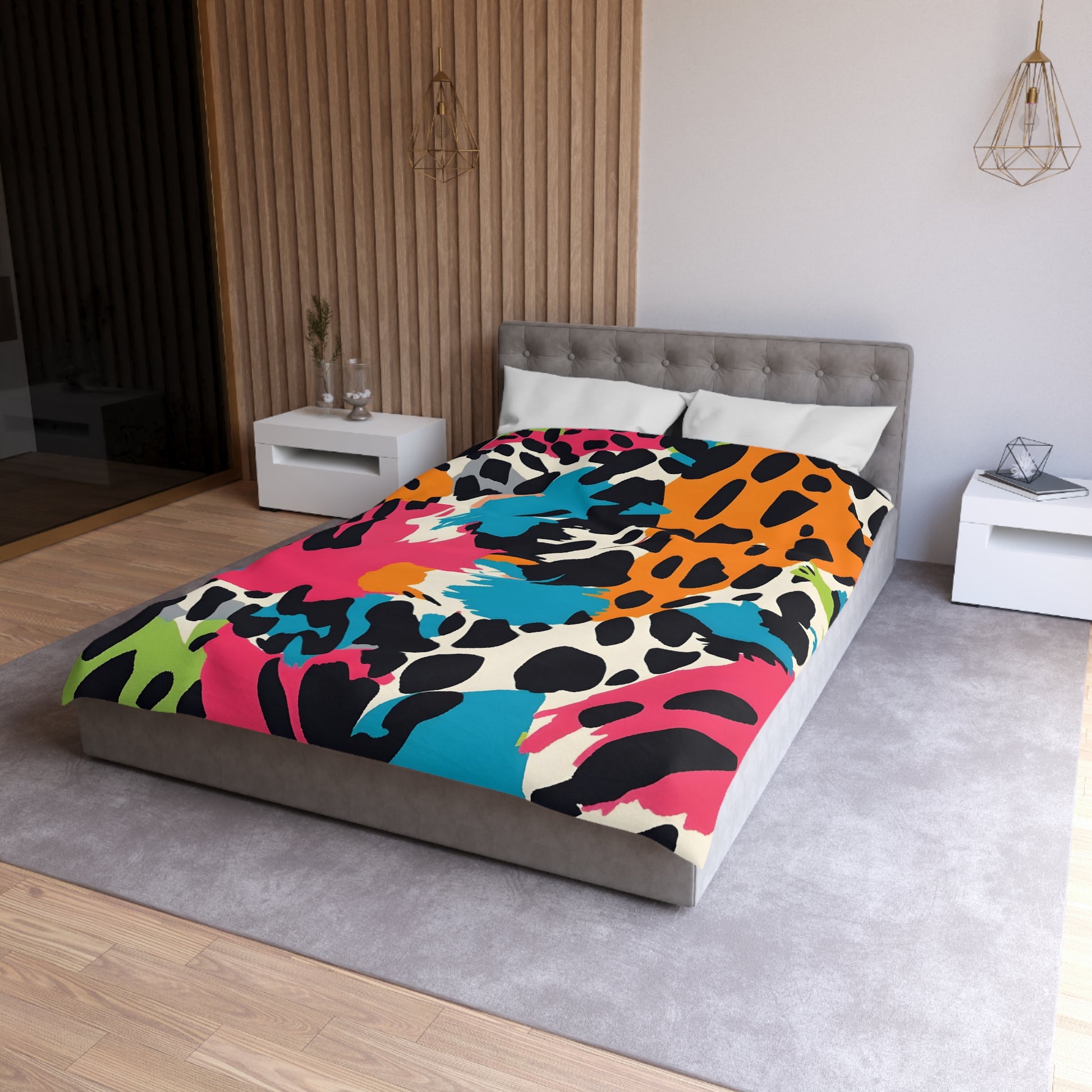 Wild Brush Strokes x Animal Print Multi-Color Microfiber Duvet Cover, Artsulli - Art is Long, Life is Short, Home Decor, , , , , , , 