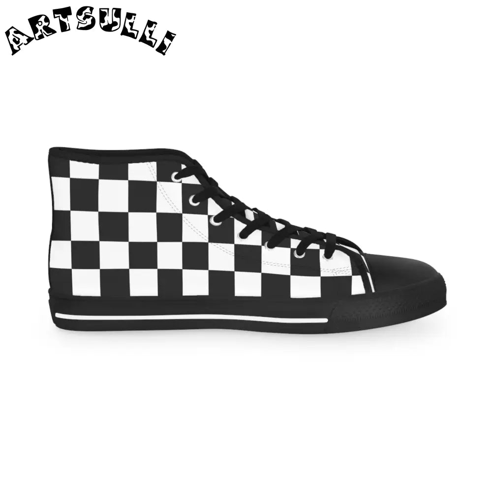 JAKKOUTTHEBXX Checkerboard White and Black Men’s High Top Sneakers