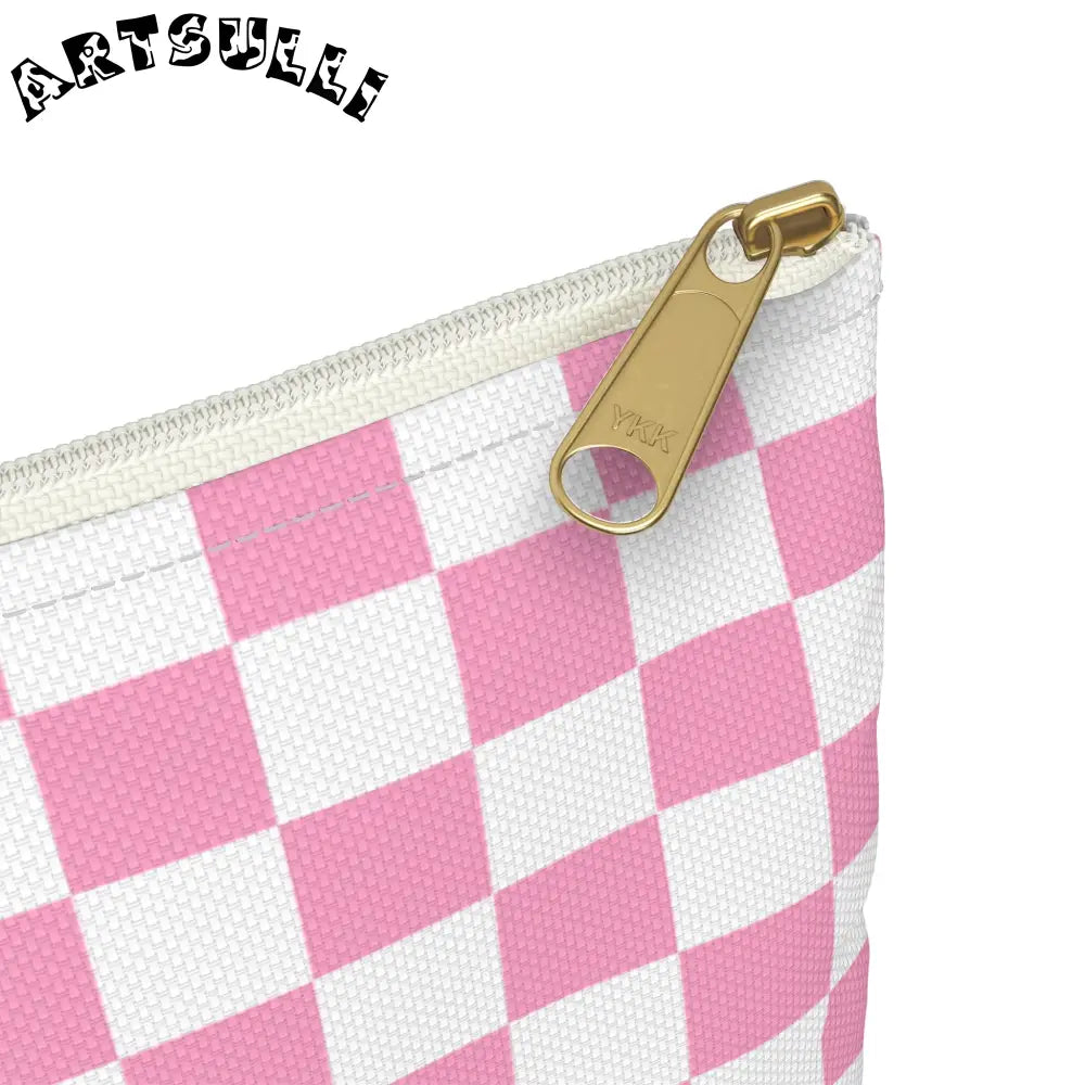 JAKKOUTTHEBXX Checkerboard II Hot Pink and White Accessory Pouch