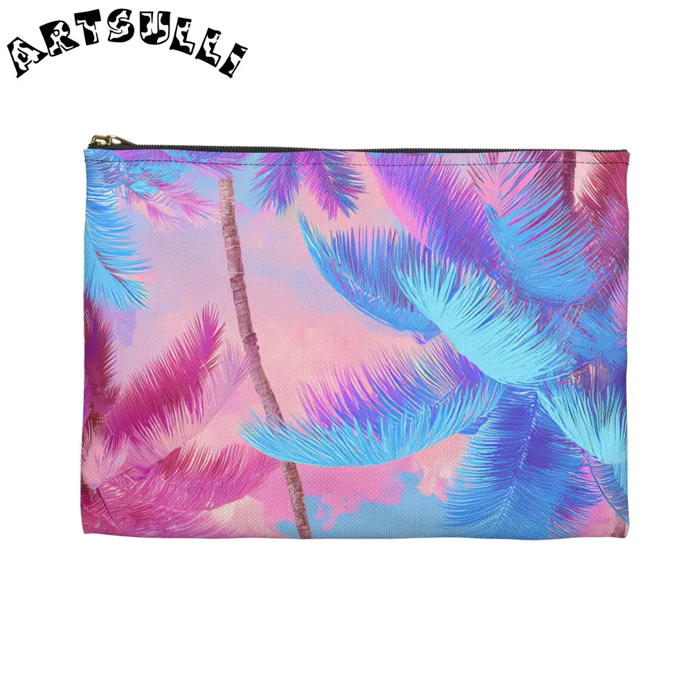 JAKKOUTTHEBXX Ethereal Pastel Palms II Blue and Pink Accessory Pouch