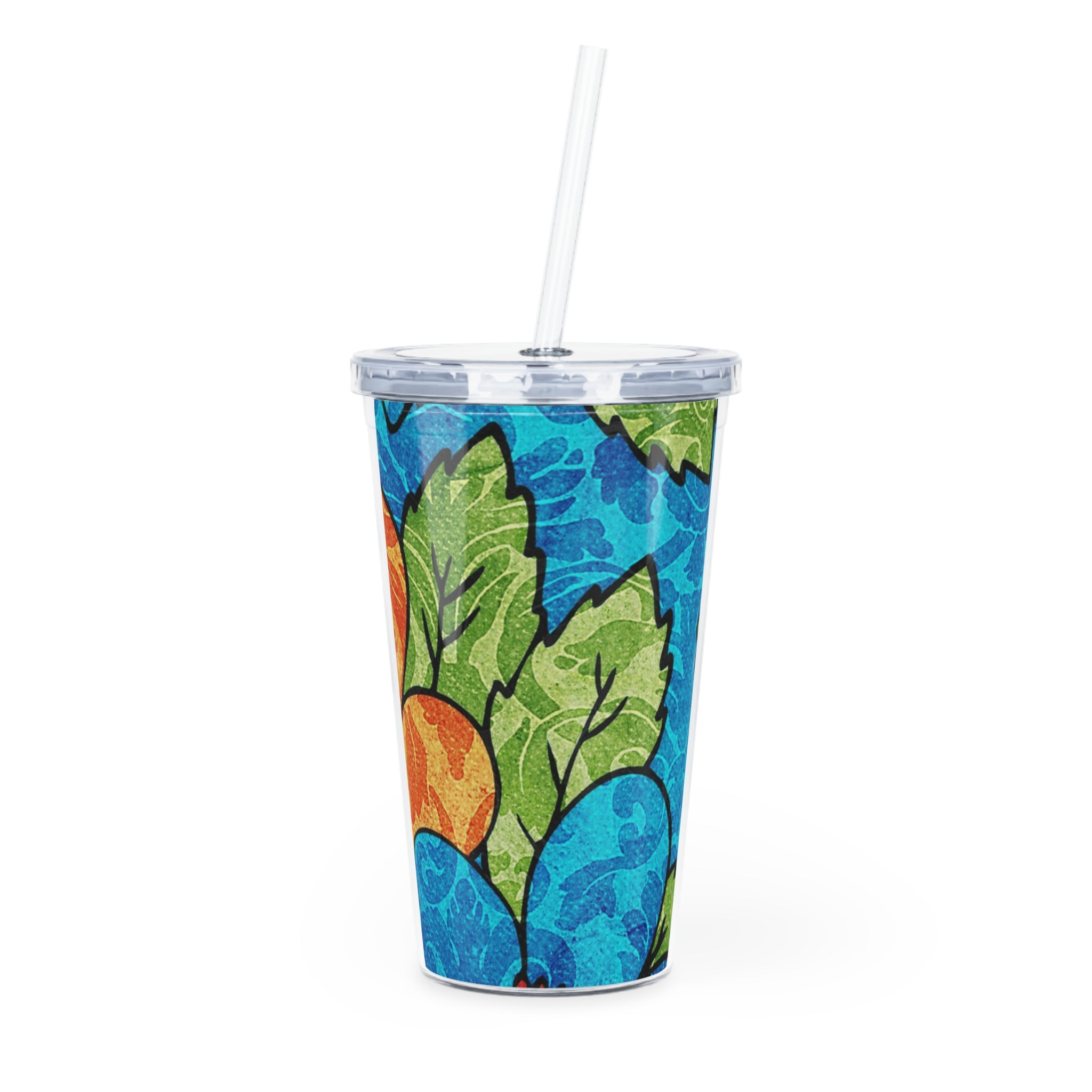 Blue Orange Groovy Plastic Tumbler with Straw, Artsulli - Art is Long, Life is Short, Mug, Size, 20oz, Color, Transparent, , , 82413193709519020265