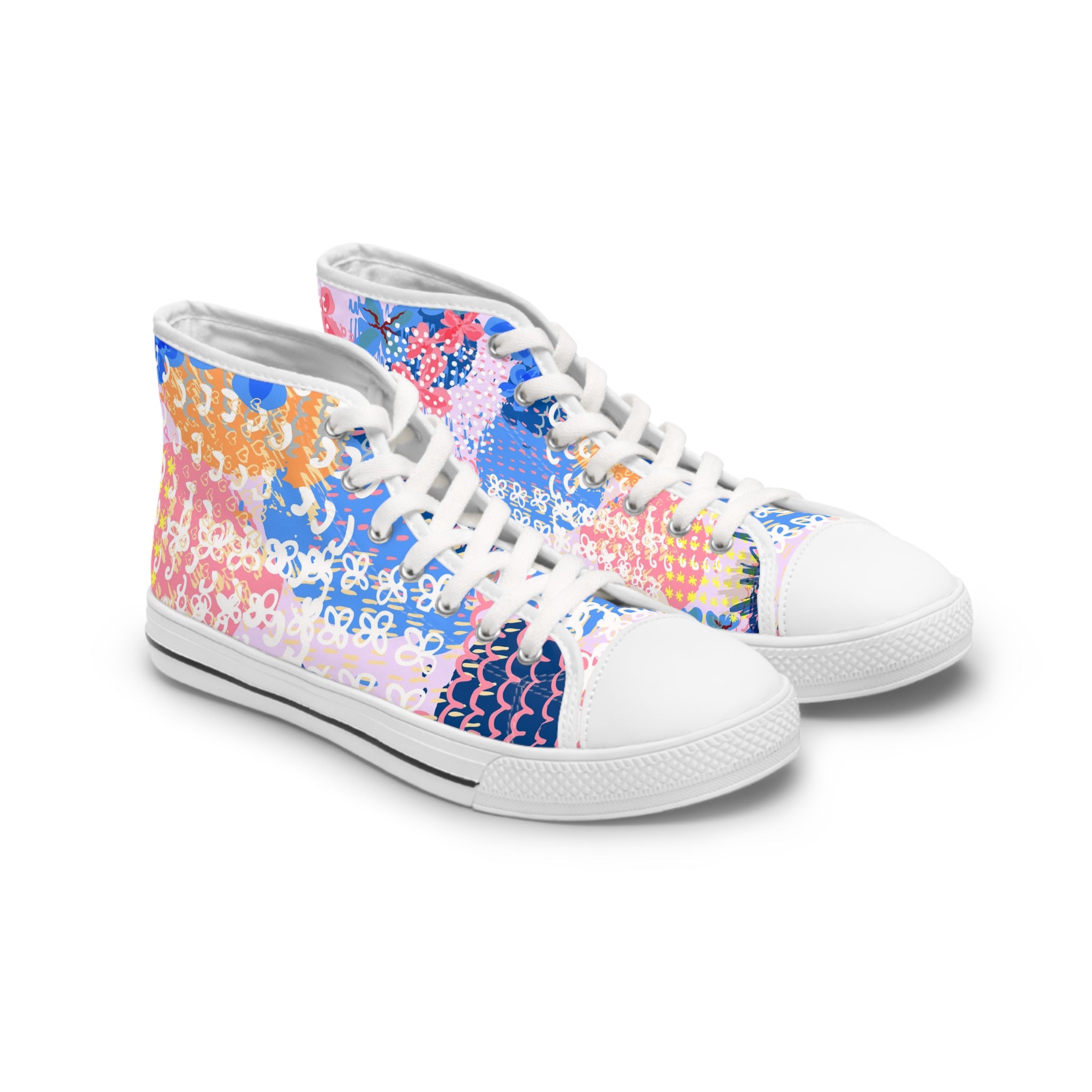 Flowers x Doodles x Hearts II Multi-Color Women's High Top Sneakers, Artsulli - Art is Long, Life is Short, Shoes, Size, US 5.5, Color, White sole, , , 19373592935439833378