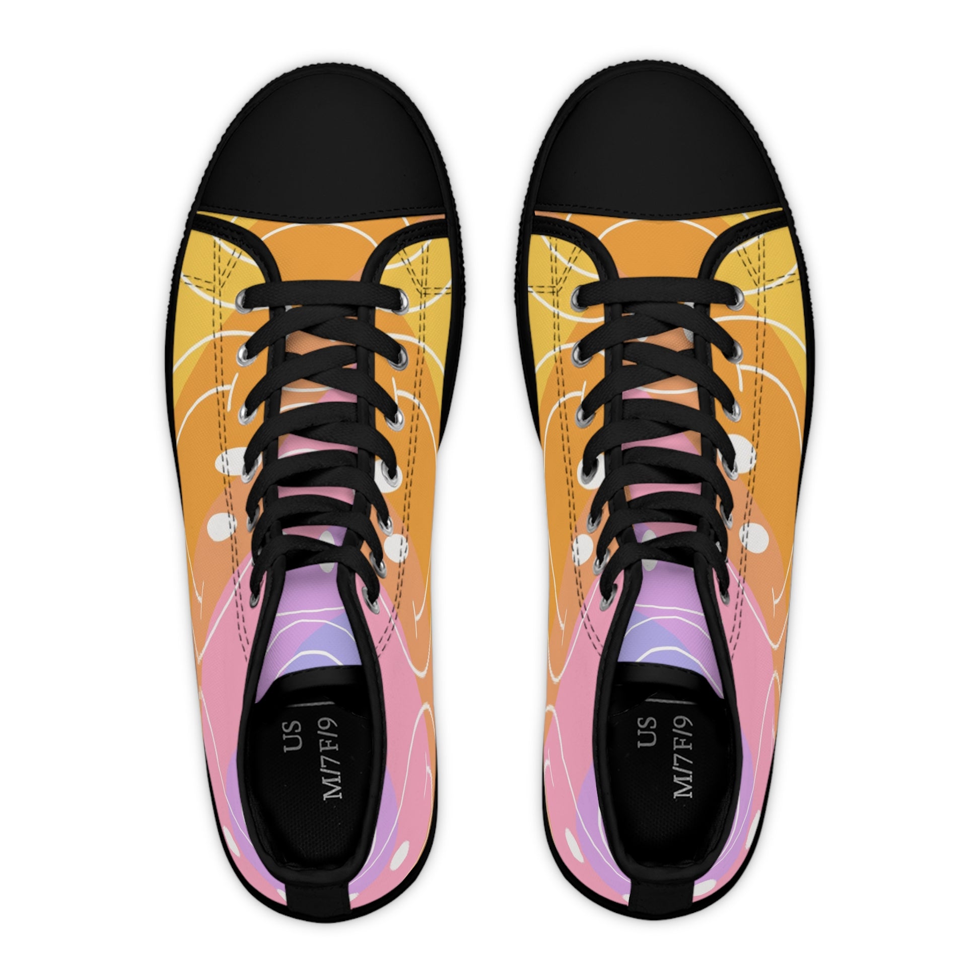 Smiley Face x Rainbow Stripes Multi-Color Women's High Top Sneakers, Artsulli - Art is Long, Life is Short, Shoes, , , , , , , 