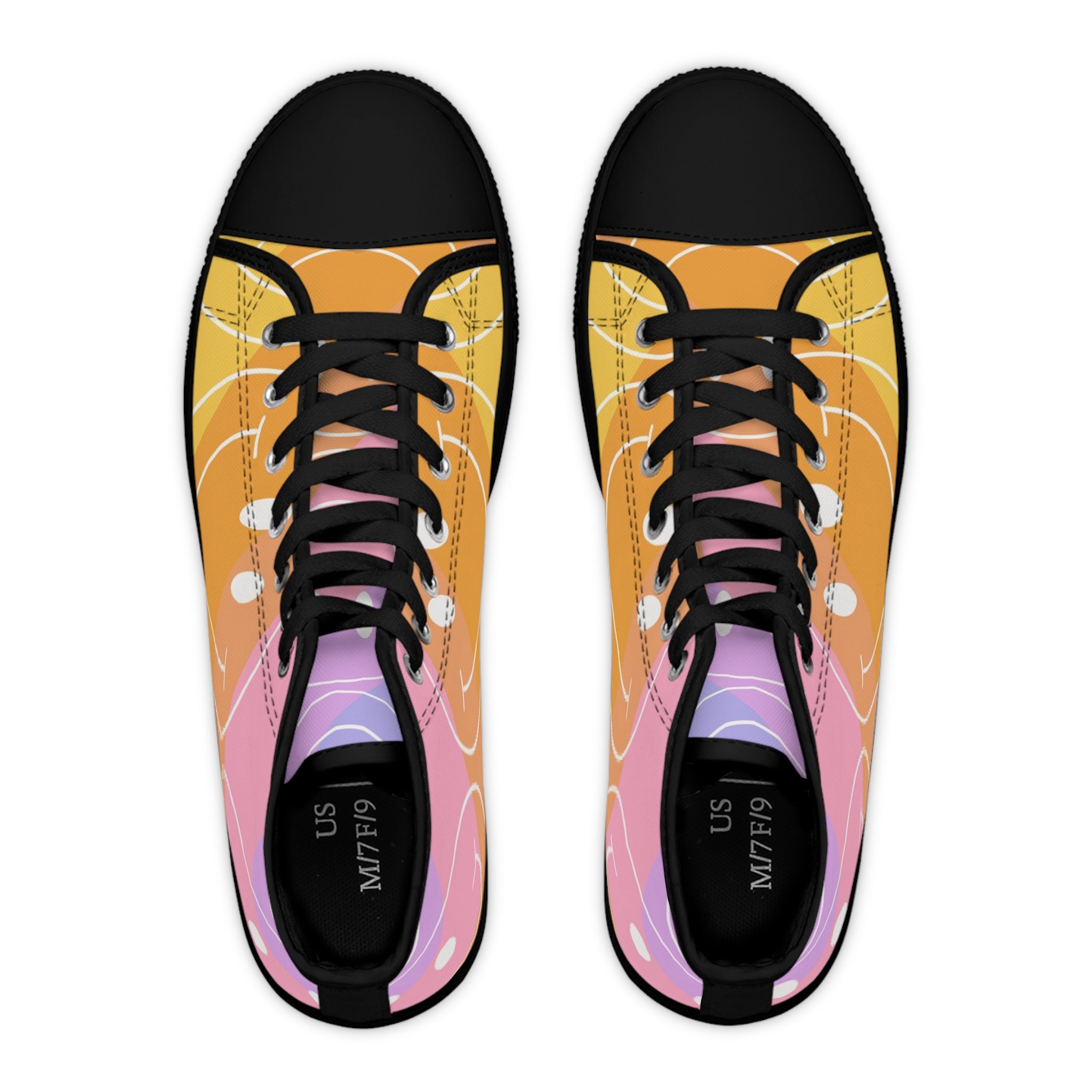 Smiley Face x Rainbow Stripes Multi-Color Women's High Top Sneakers, Artsulli - Art is Long, Life is Short, Shoes, , , , , , , 