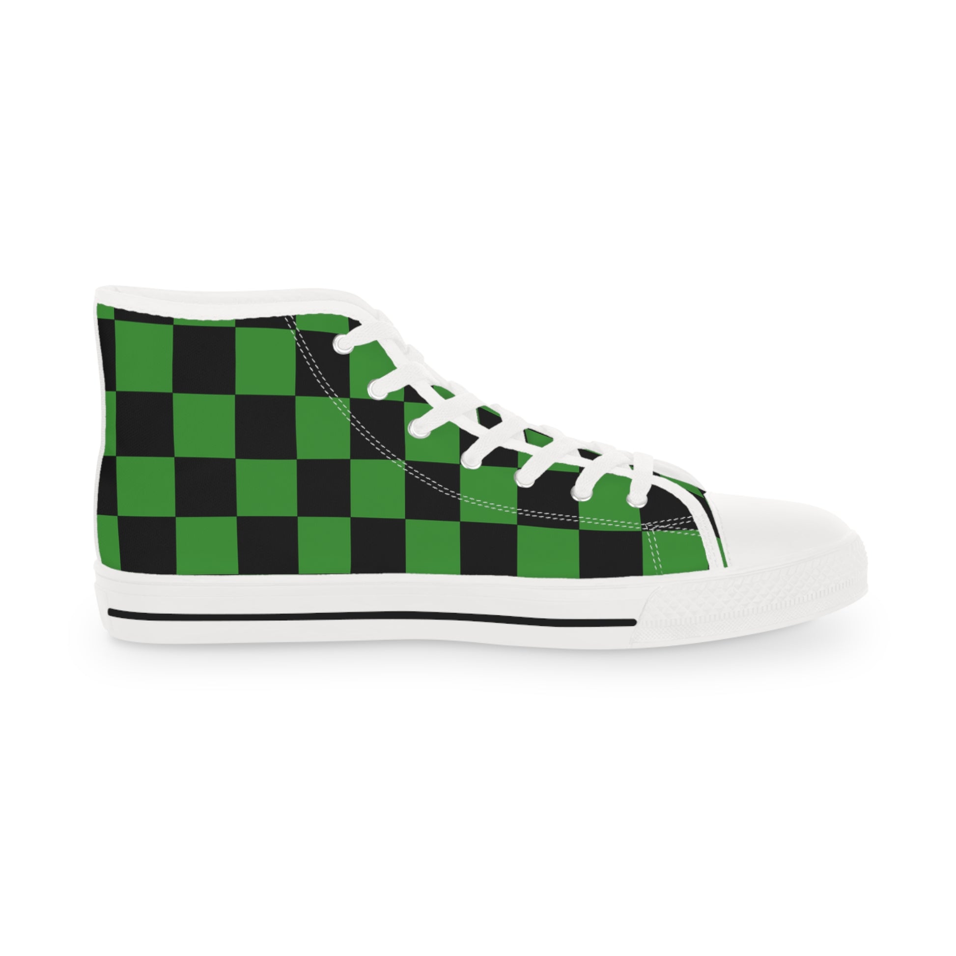 Checkerboard Green and Black Men's High Top Sneakers, Artsulli - Art is Long, Life is Short, Shoes, , , , , , , 