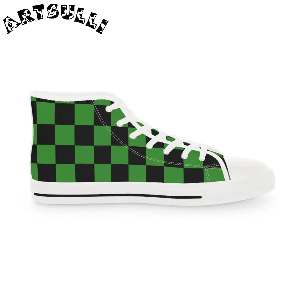JAKKOUTTHEBXX Checkerboard Green and Black Men’s High Top Sneakers