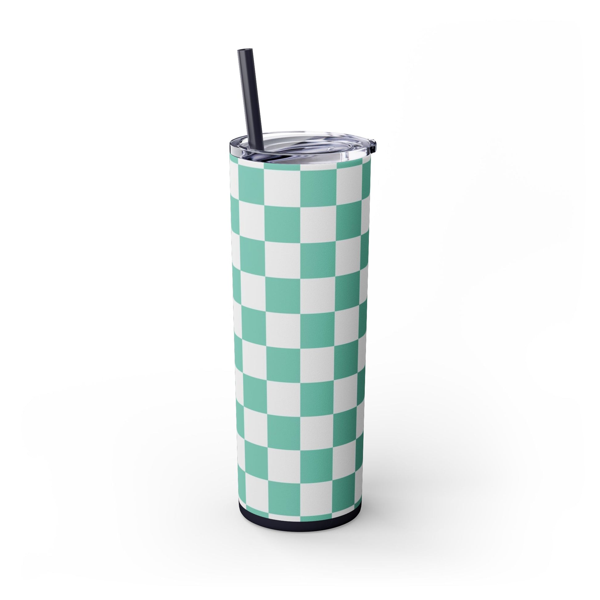Checkerboard Light Green Skinny Tumbler with Straw, 20oz, Artsulli - Art is Long, Life is Short, Mug, , , , , , , 