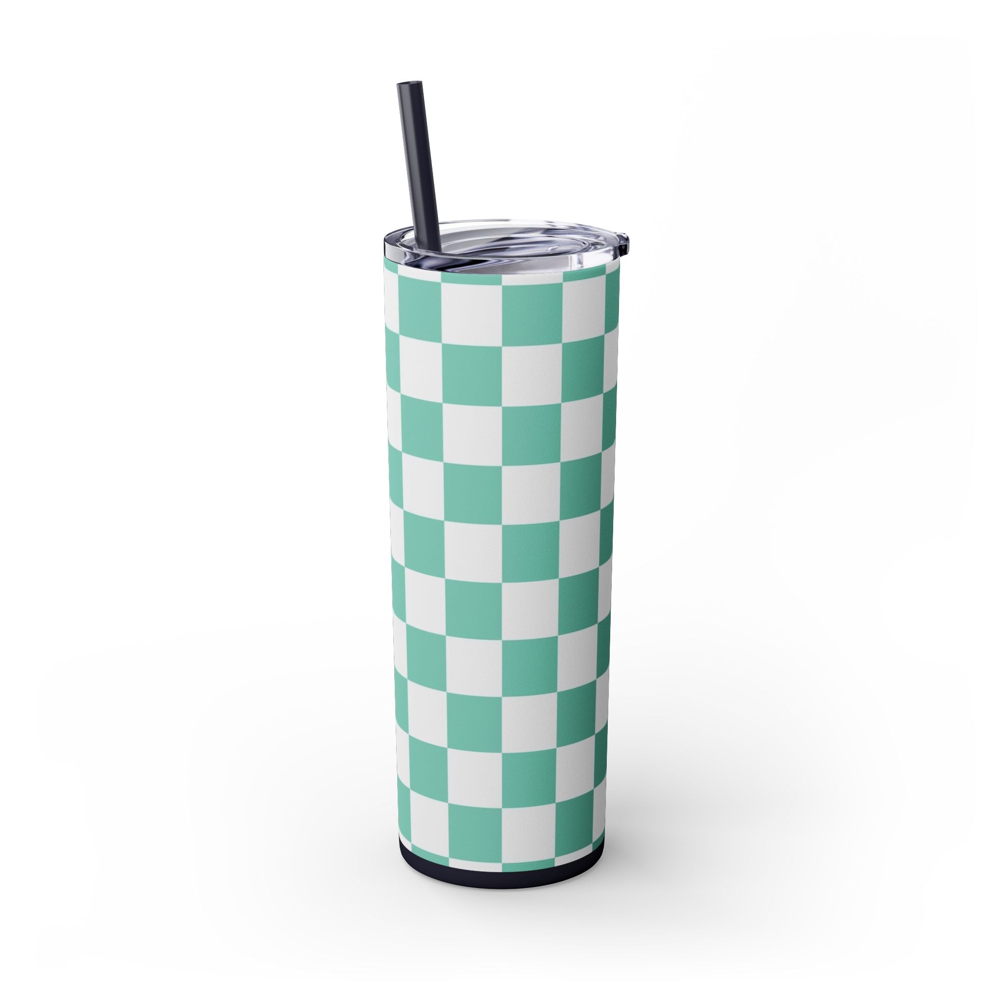 Checkerboard Light Green Skinny Tumbler with Straw, 20oz, Artsulli - Art is Long, Life is Short, Mug, , , , , , , 