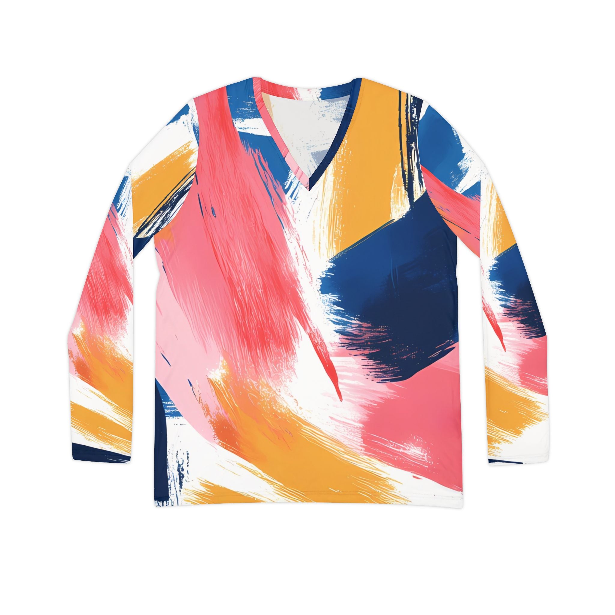 Short  Abstract Women's Long Sleeve V-neck Shirt (AOP)