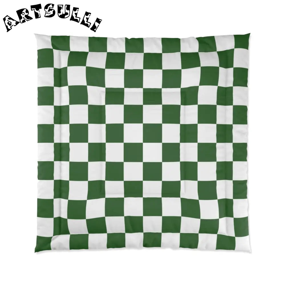 JAKKOUTTHEBXX Checkerboard White and Dark Green Comforter