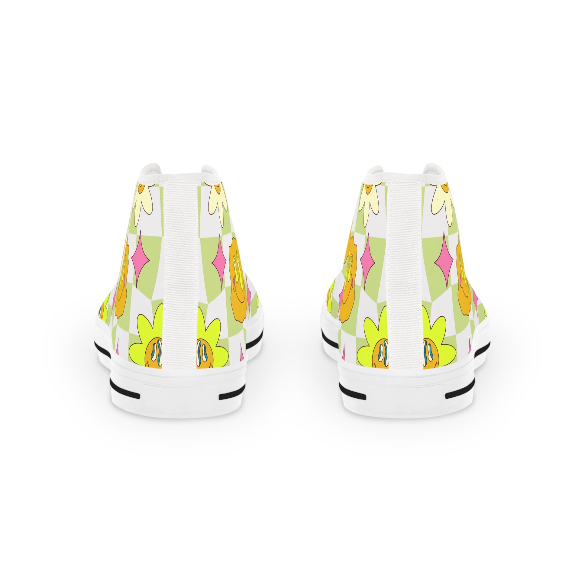 Sunflower x Checkerboard Trippy Men's High Top Sneakers, Artsulli - Art is Long, Life is Short, Shoes, , , , , , , 
