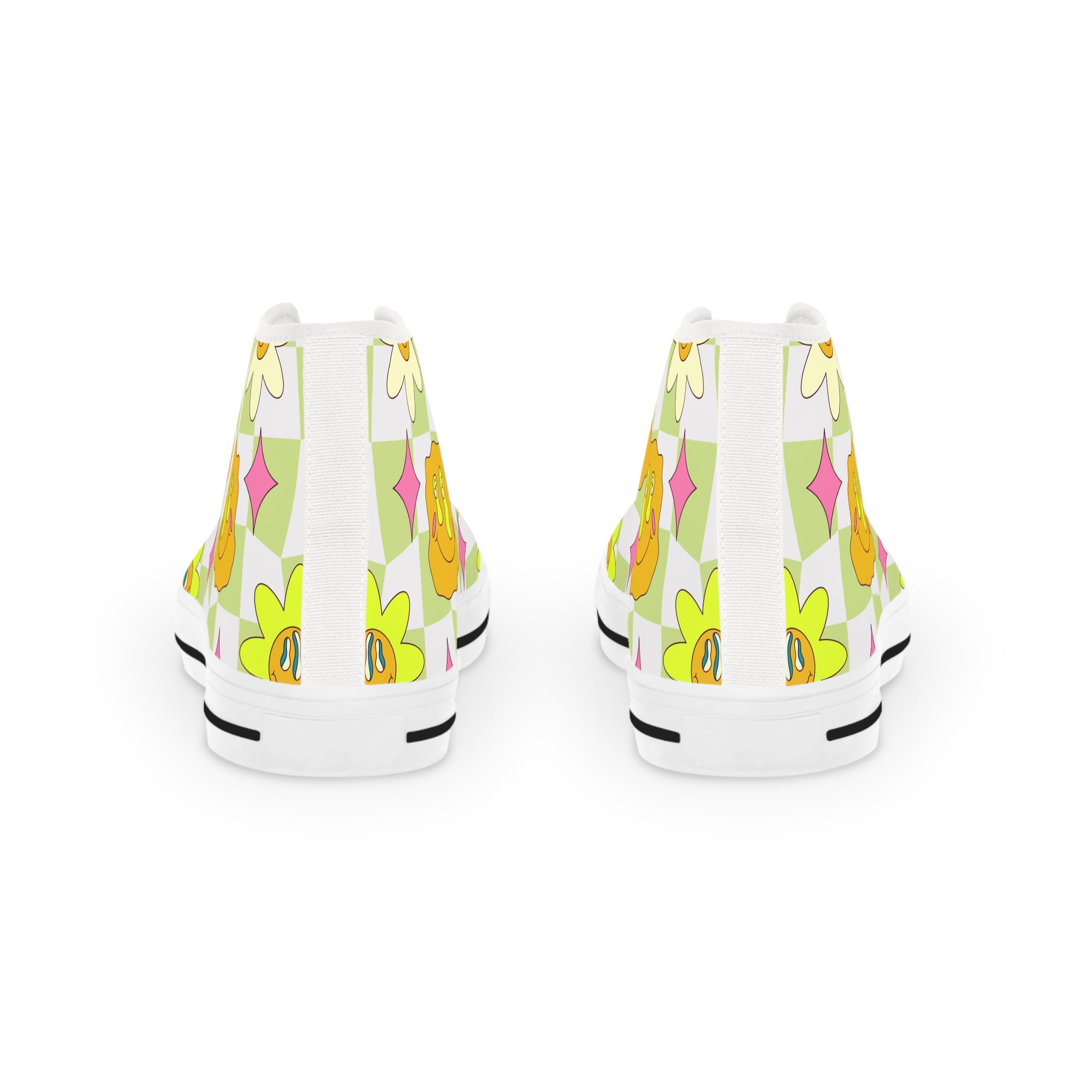 Sunflower x Checkerboard Trippy Men's High Top Sneakers, Artsulli - Art is Long, Life is Short, Shoes, , , , , , , 