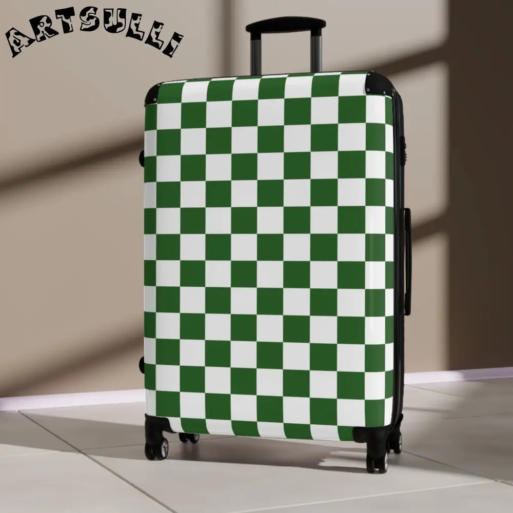 JAKKOUTTHEBXX Checkerboard White and Dark Green Suitcase