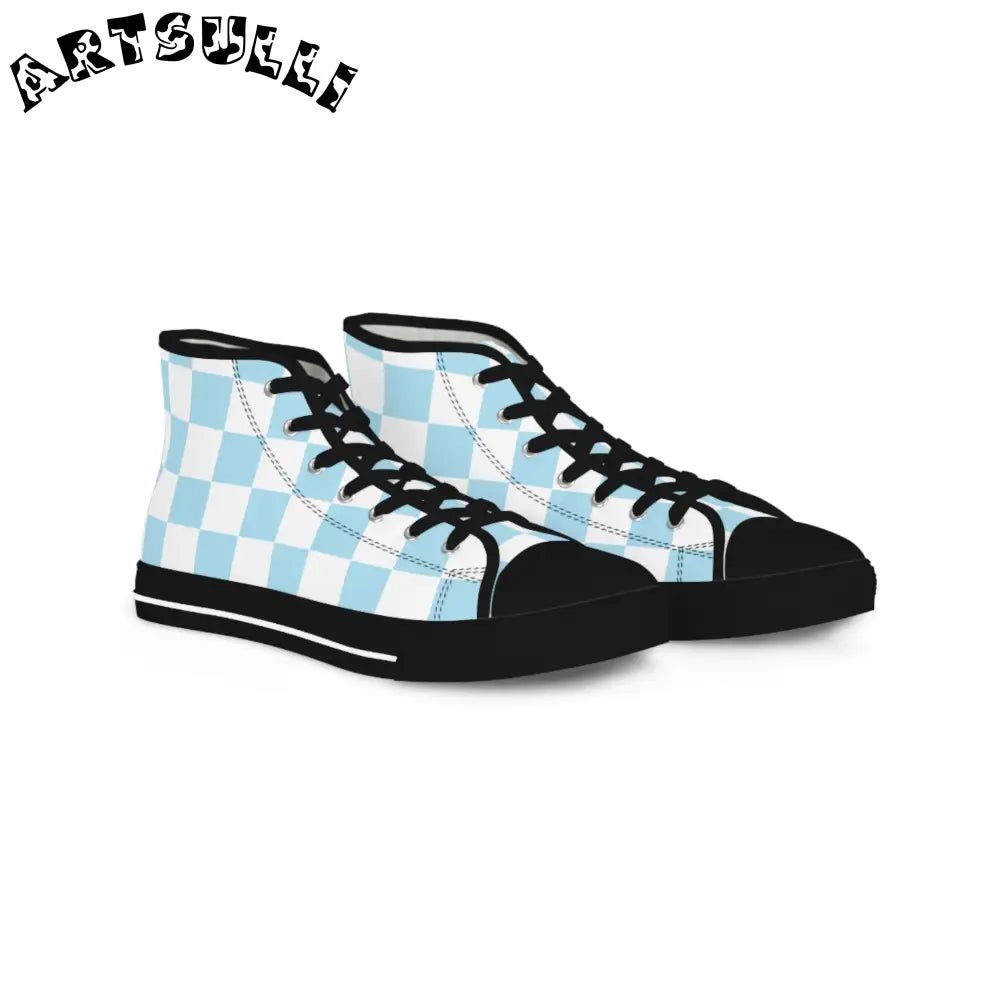 JAKKOUTTHEBXX Checkerboard Sky Blue Men’s High Top Sneakers