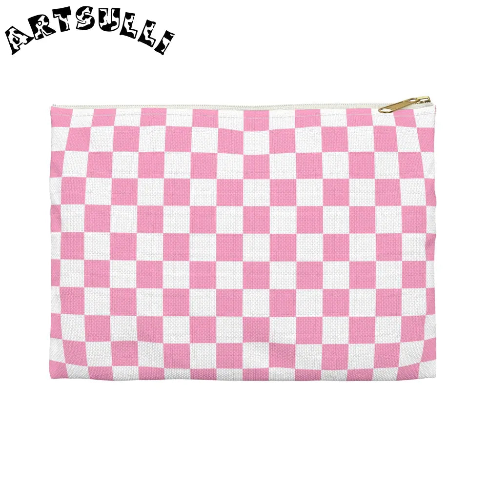 JAKKOUTTHEBXX Checkerboard II Hot Pink and White Accessory Pouch