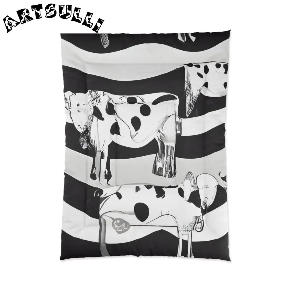 JAKKOUTTHEBXX Black and White Striped Cow Print Comforter