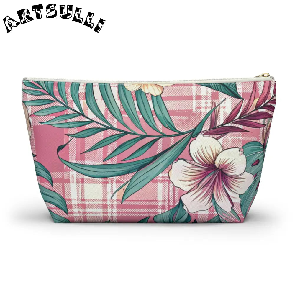 JAKKOUTTHEBXX Plaid x Floral Burgundy and Green Accessory Pouch w