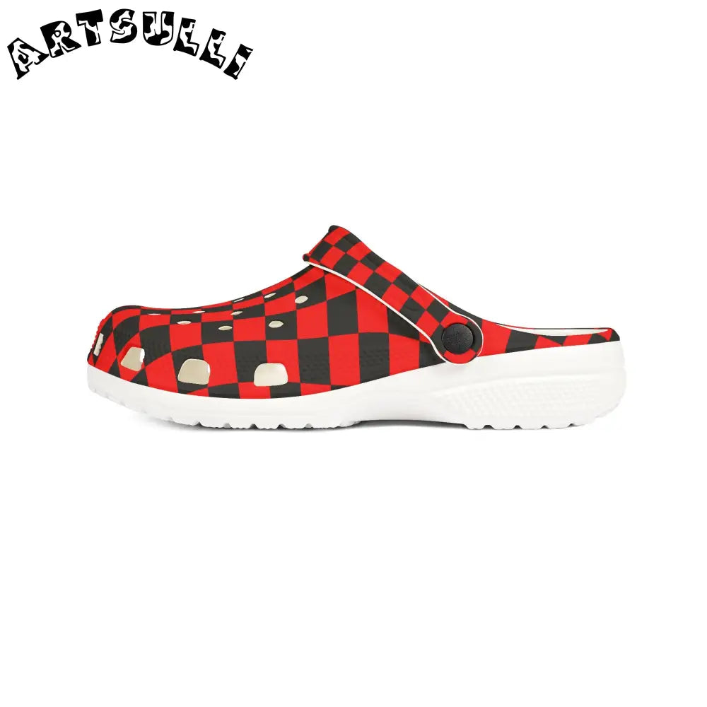 JAKKOUTTHEBXX Checkerboard Red and Black EVA Foam Rubber Shoes (AOP)
