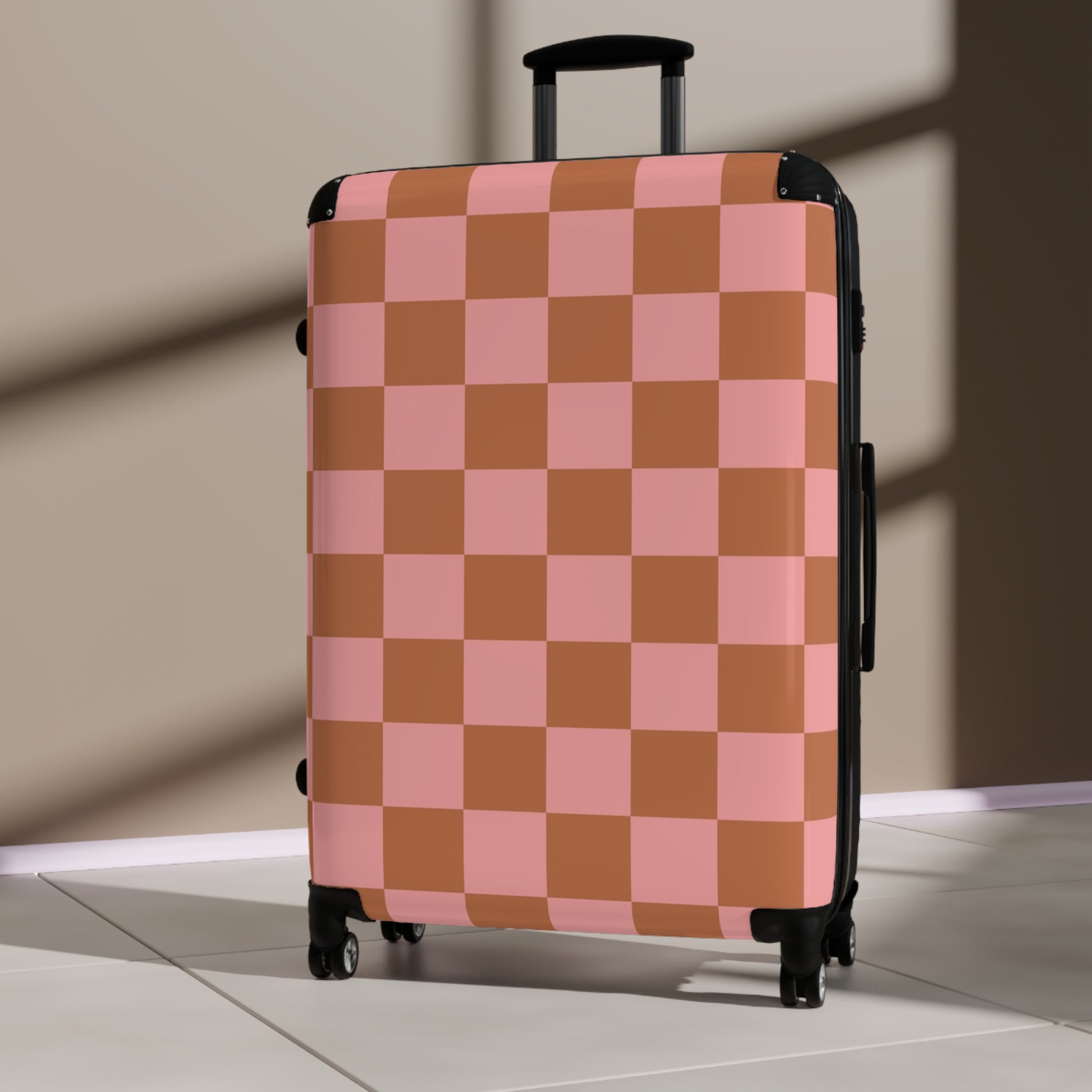 Chessboard Pink and Brown Suitcase, Artsulli - Art is Long, Life is Short, Bags, , , , , , , 