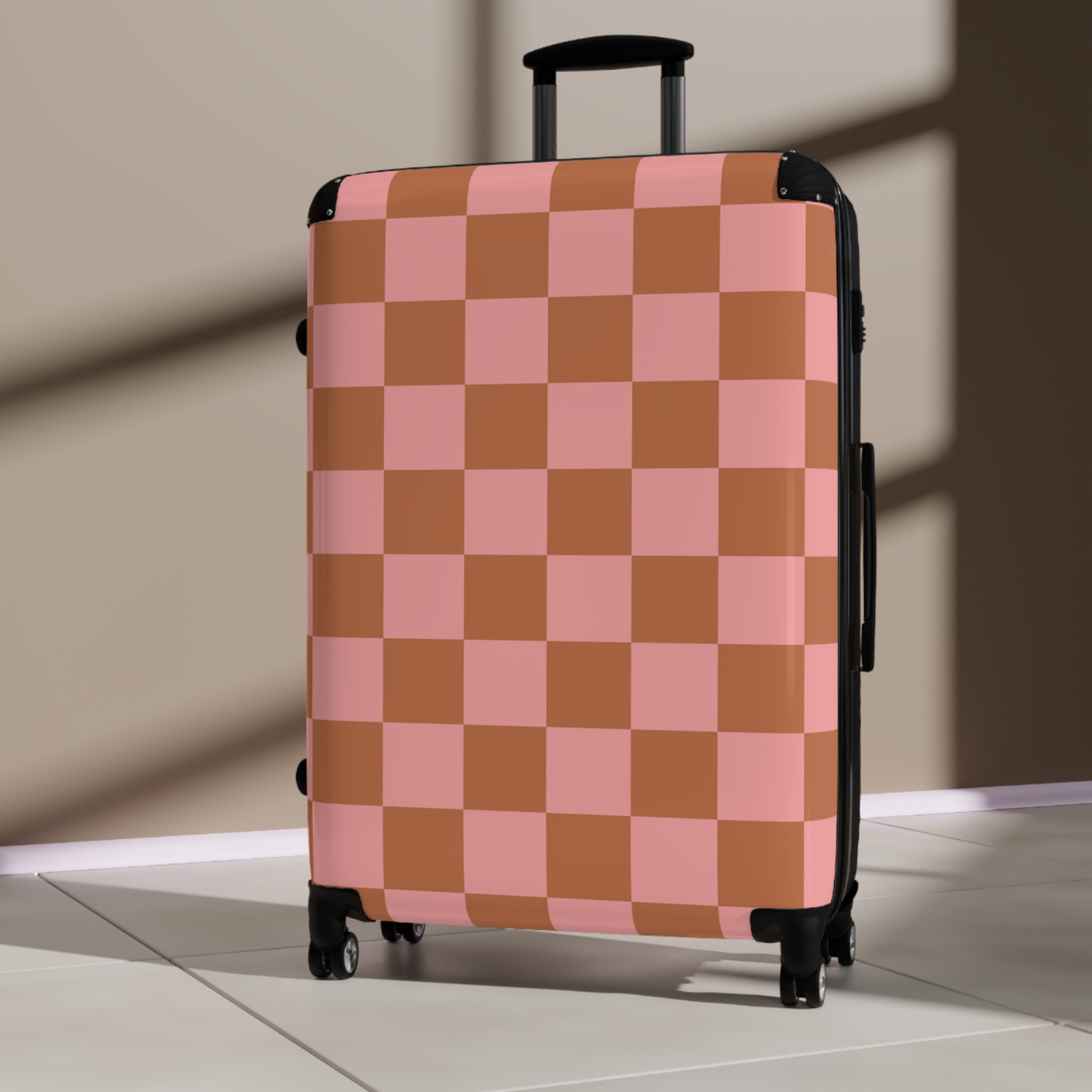 Chessboard Pink and Brown Suitcase, Artsulli - Art is Long, Life is Short, Bags, , , , , , , 
