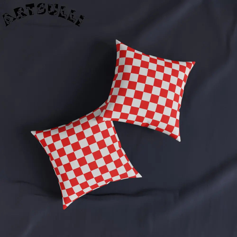 JAKKOUTTHEBXX Checkerboard Red and White Square Pillow JAKKOUTTHEBXX