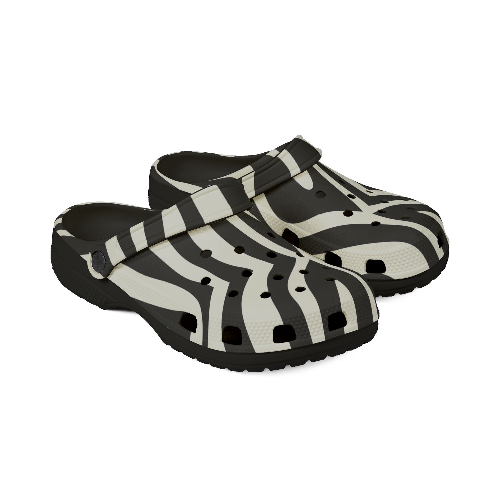 Melting Zebra Stripes Black and White EVA Foam Rubber Shoes (AOP), Artsulli - Art is Long, Life is Short, Shoes, , , , , , , 
