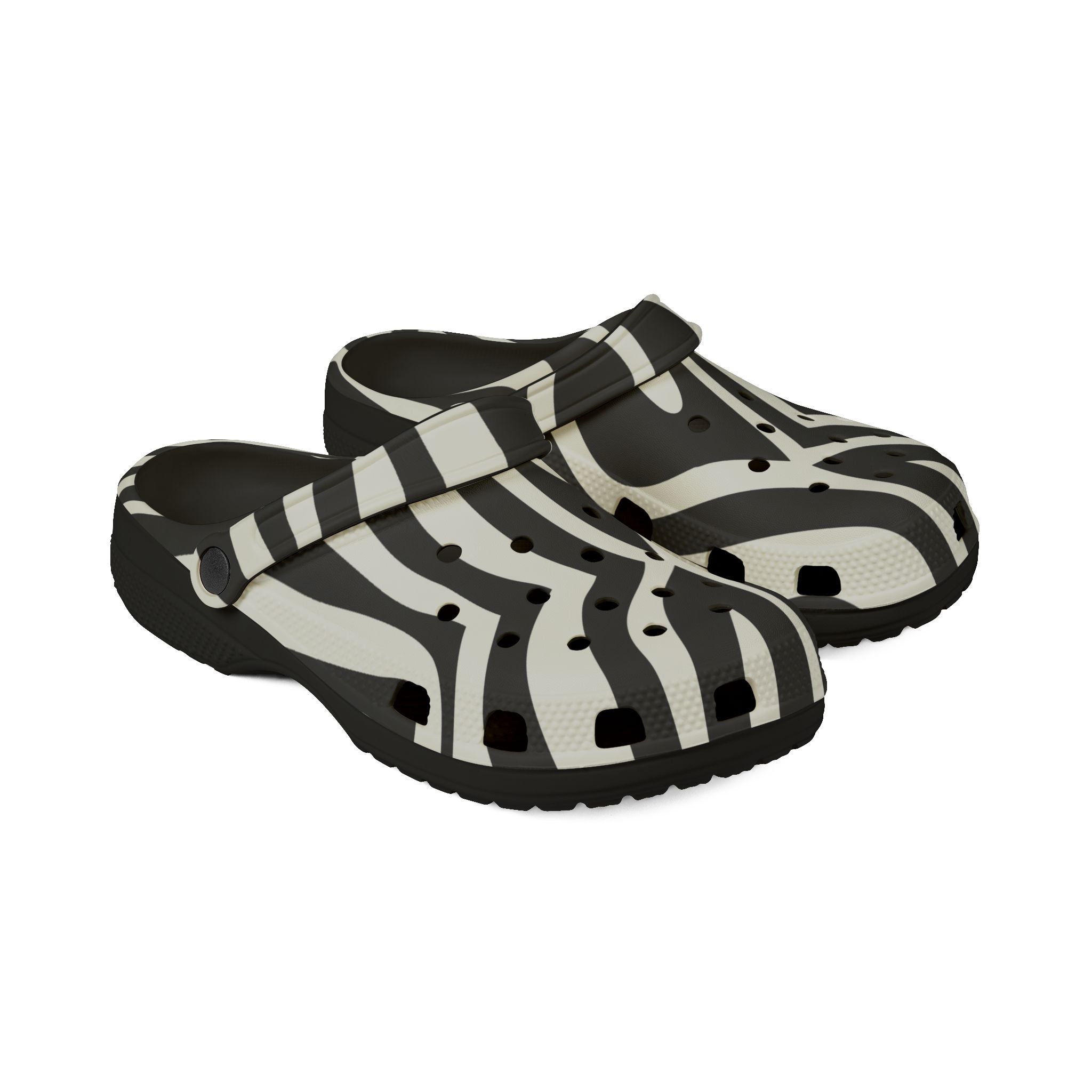 Melting Zebra Stripes Black and White EVA Foam Rubber Shoes (AOP), Artsulli - Art is Long, Life is Short, Shoes, , , , , , , 
