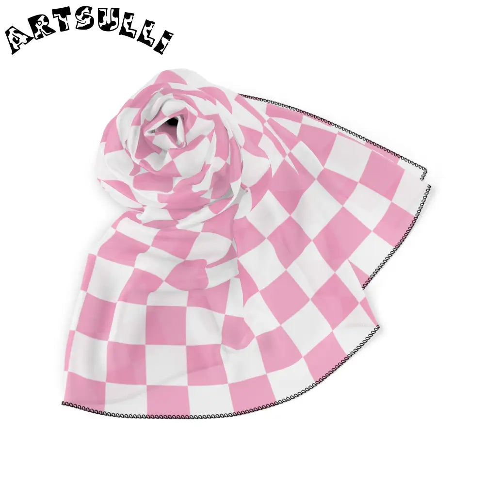 JAKKOUTTHEBXX Checkerboard II Hot Pink and White Poly Scarf