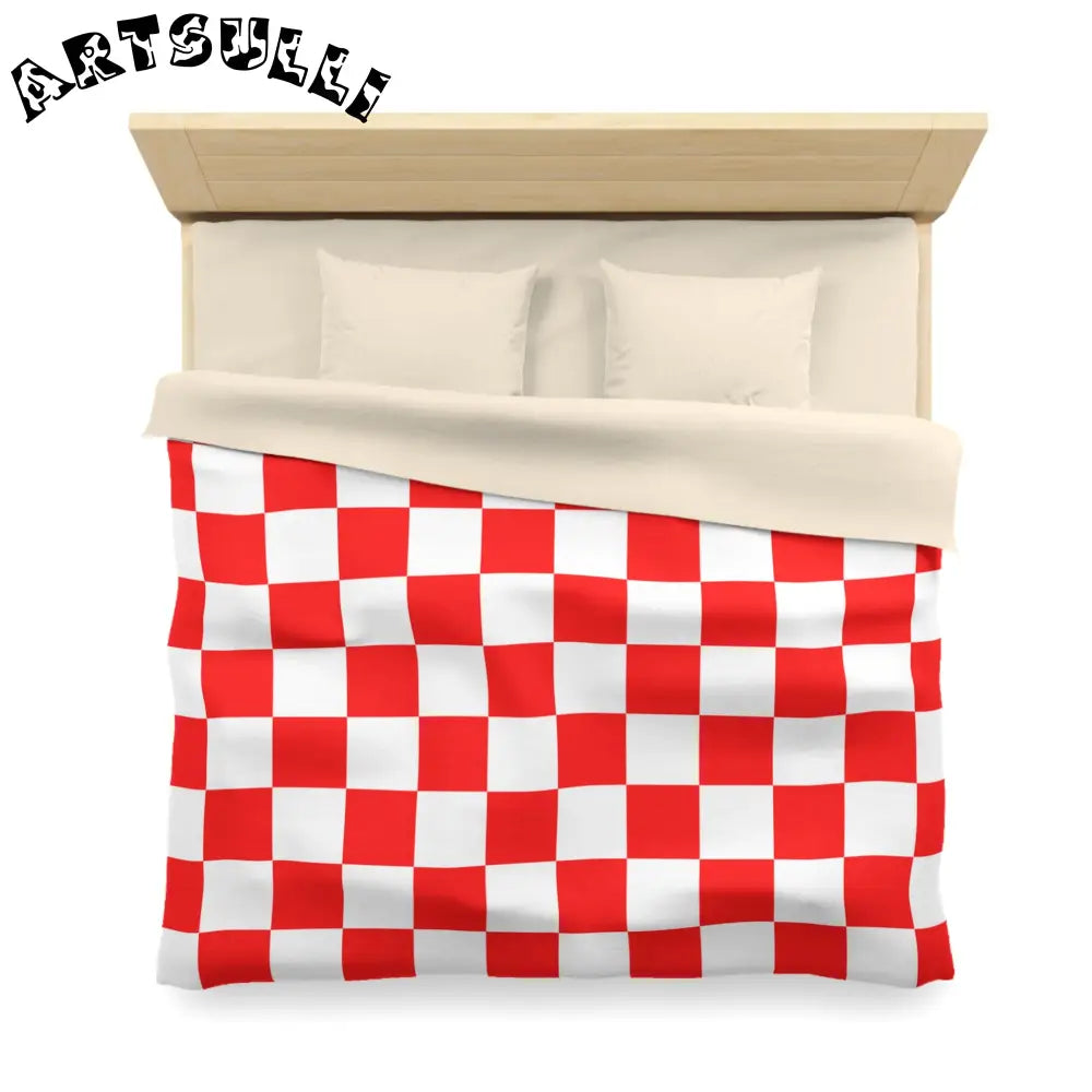 JAKKOUTTHEBXX Checkerboard Red and White Microfiber Duvet Cover