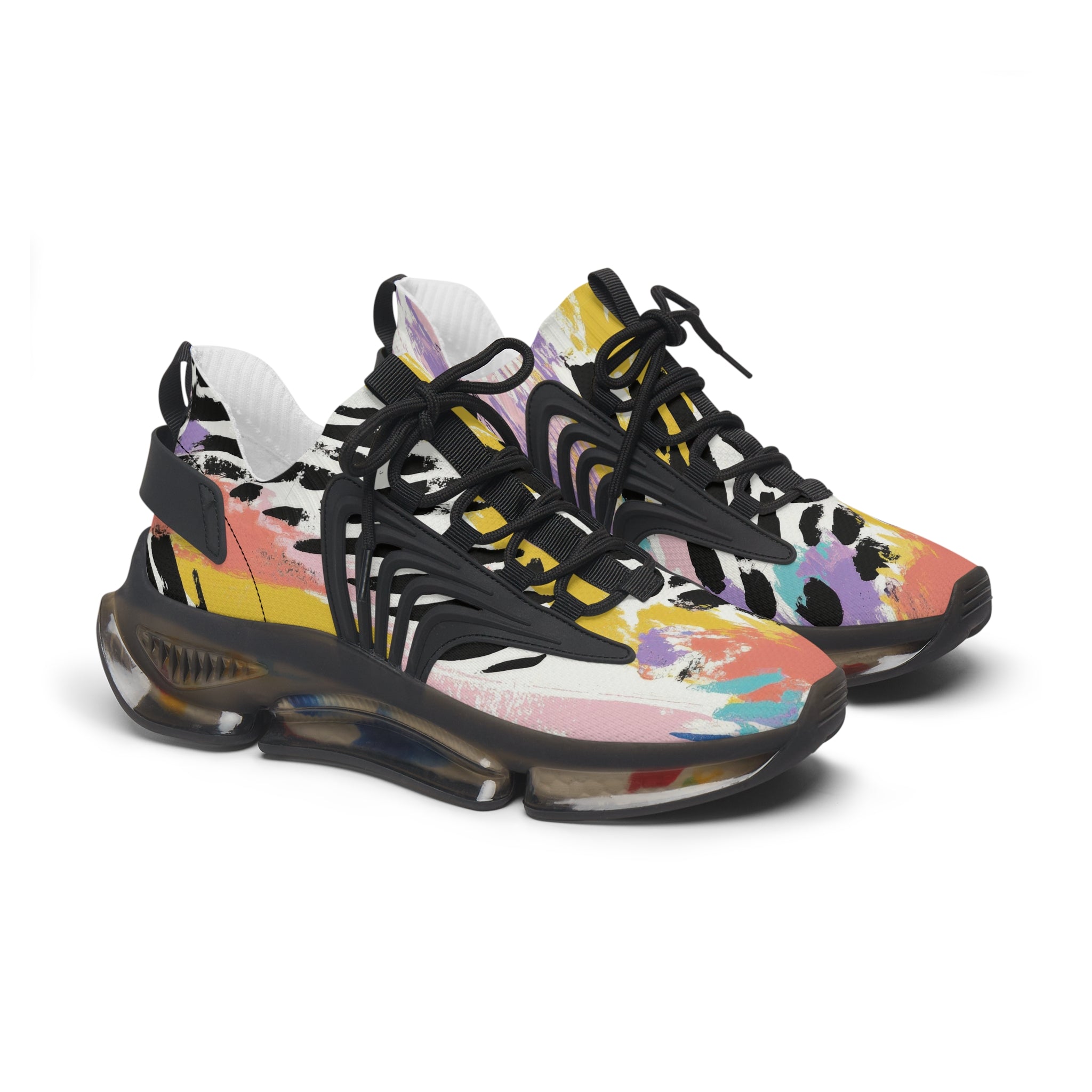 Wild Zebra Stripes x Paint Brush Strokes Multi-Color Women's Mesh Sneakers, Artsulli - Art is Long, Life is Short, Shoes, Color, Black sole, Size, US 5.5, , , 16071994206437