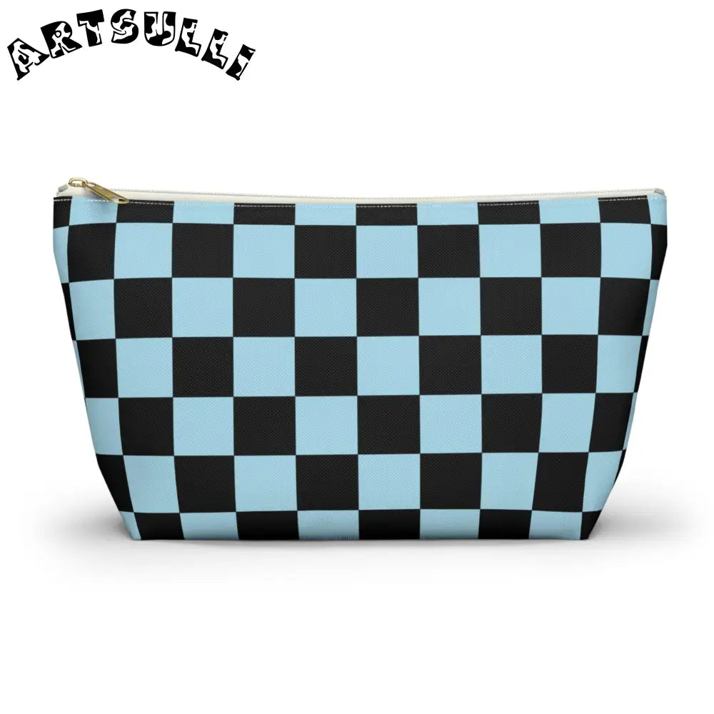 JAKKOUTTHEBXX Checkerboard Black and Blue Accessory Pouch w T-bottom