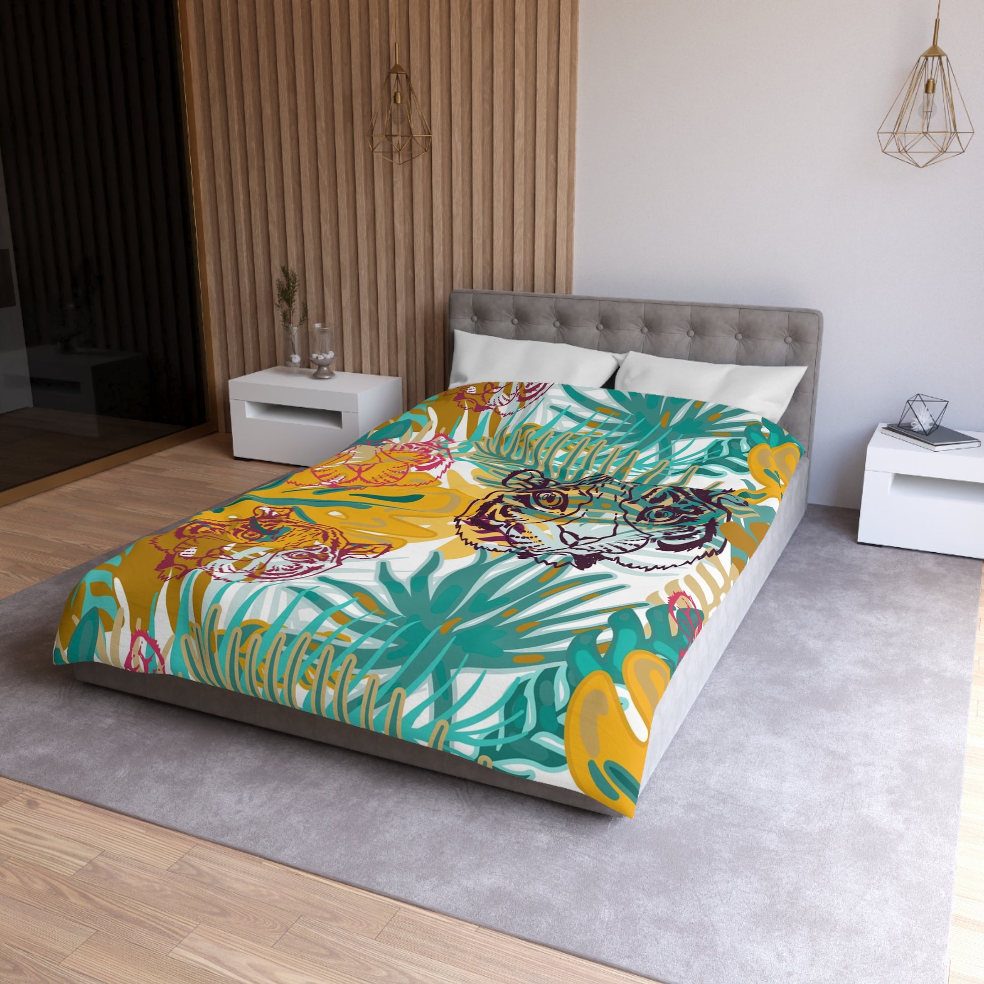 Tropical Jungle Tigers Brown and Green Microfiber Duvet Cover, Artsulli - Art is Long, Life is Short, Home Decor, , , , , , , 