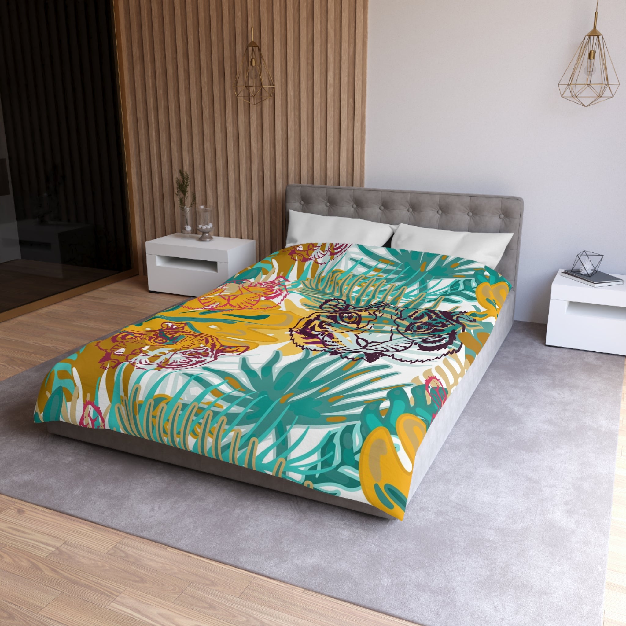 Tropical Jungle Tigers Brown and Green Microfiber Duvet Cover, Artsulli - Art is Long, Life is Short, Home Decor, , , , , , , 