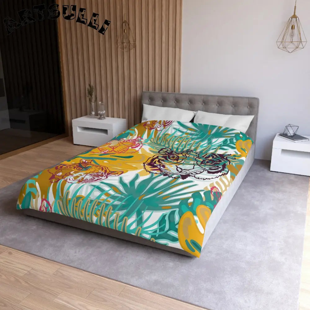 JAKKOUTTHEBXX Tropical Jungle Tigers Brown and Green Microfiber