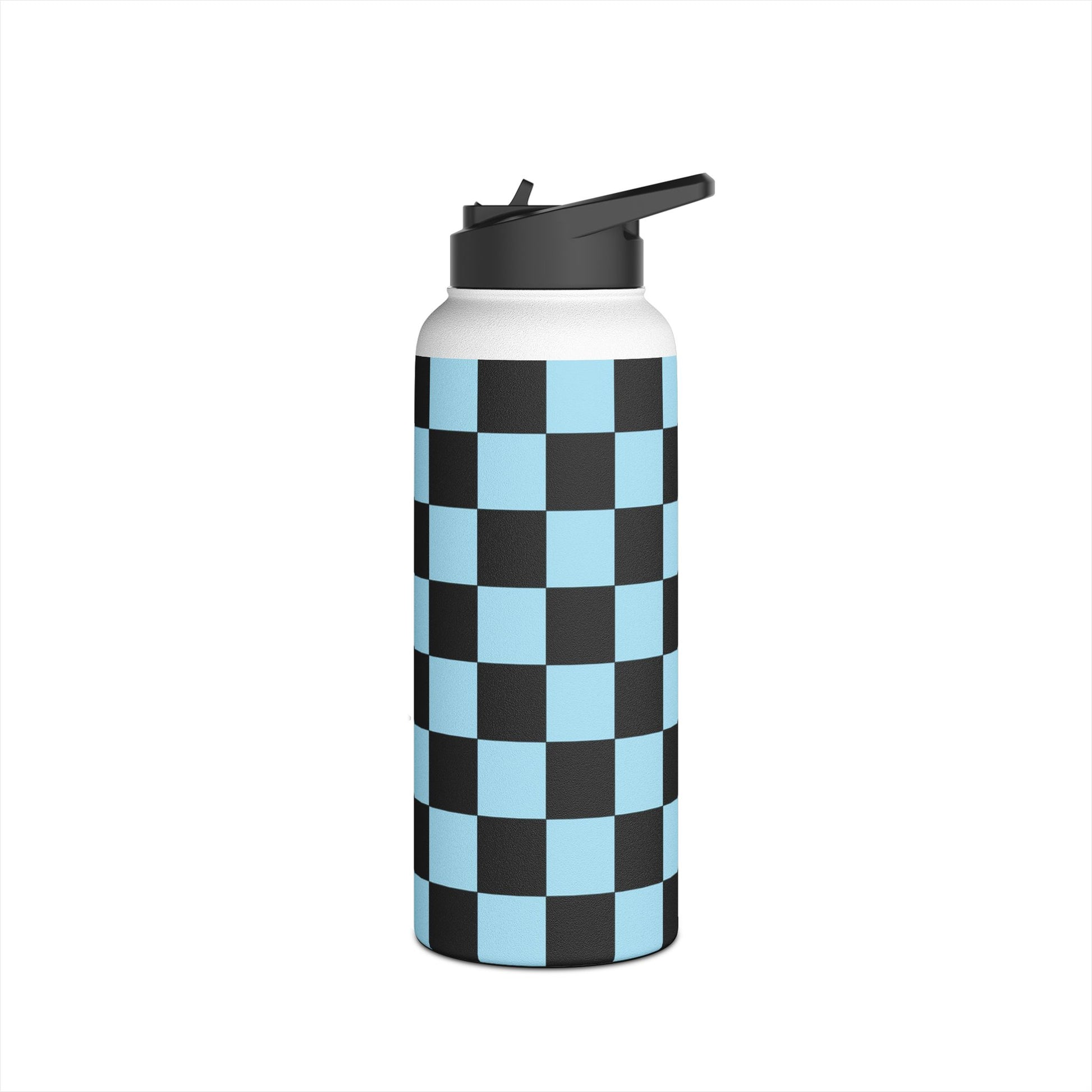Checkerboard Black and Blue Stainless Steel Water Bottle, Standard Lid, Artsulli - Art is Long, Life is Short, Mug, , , , , , , 