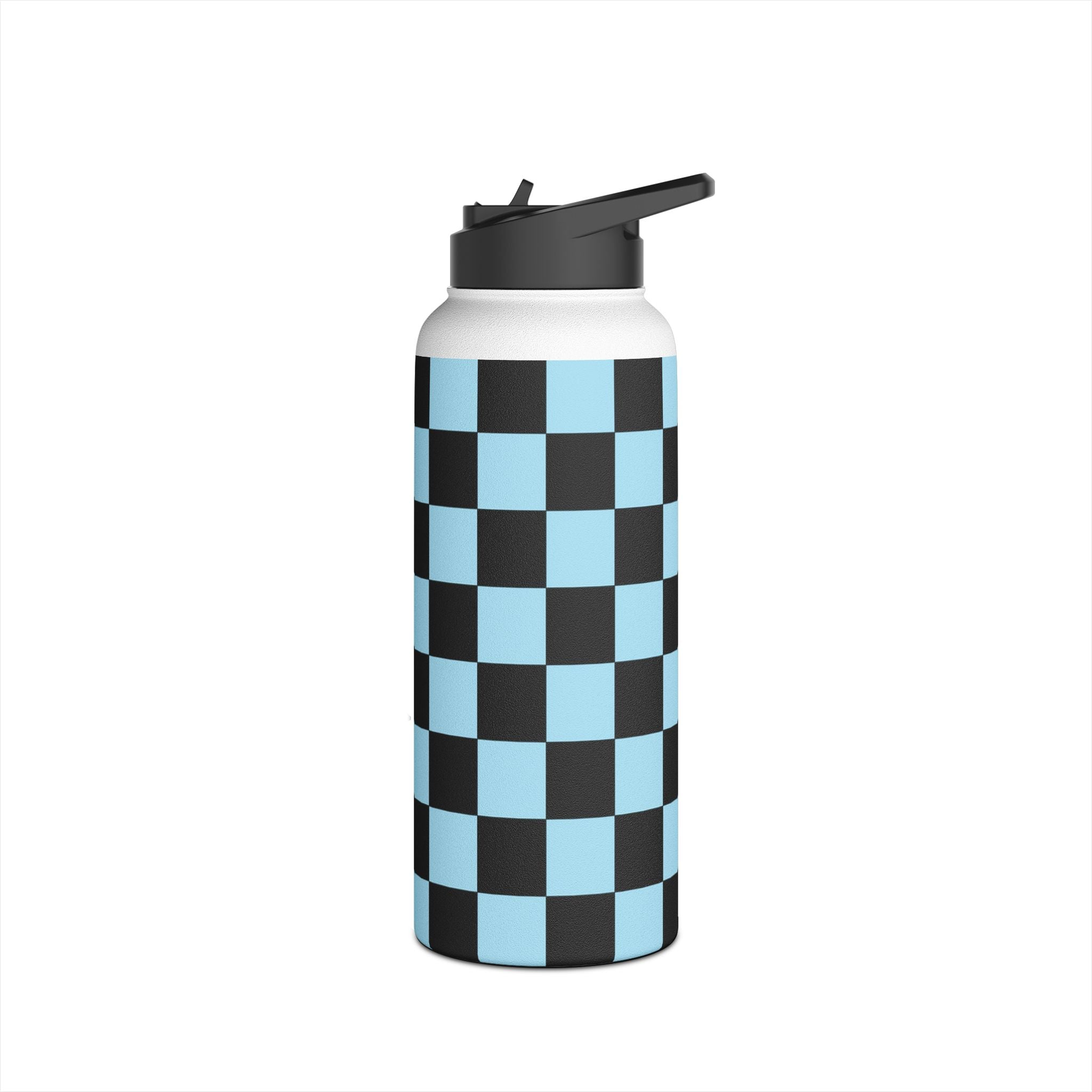 Checkerboard Black and Blue Stainless Steel Water Bottle, Standard Lid, Artsulli - Art is Long, Life is Short, Mug, , , , , , , 