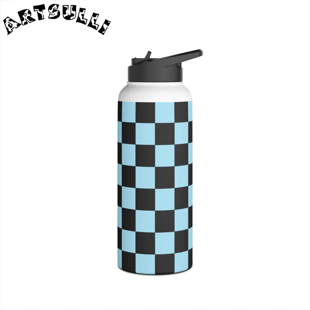 JAKKOUTTHEBXX Checkerboard Black and Blue Stainless Steel Water