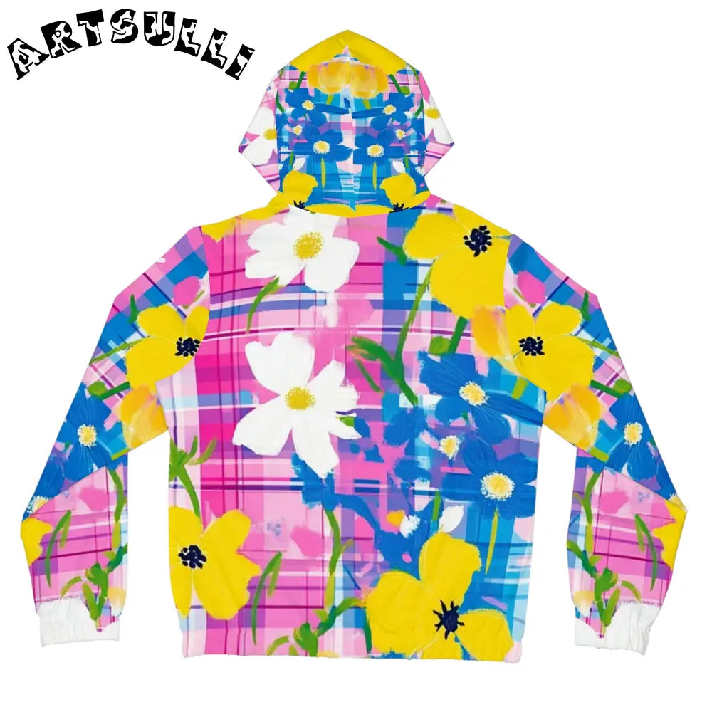 JAKKOUTTHEBXX Plaid Garden Pink and Blue Women’s Full-Zip Hoodie