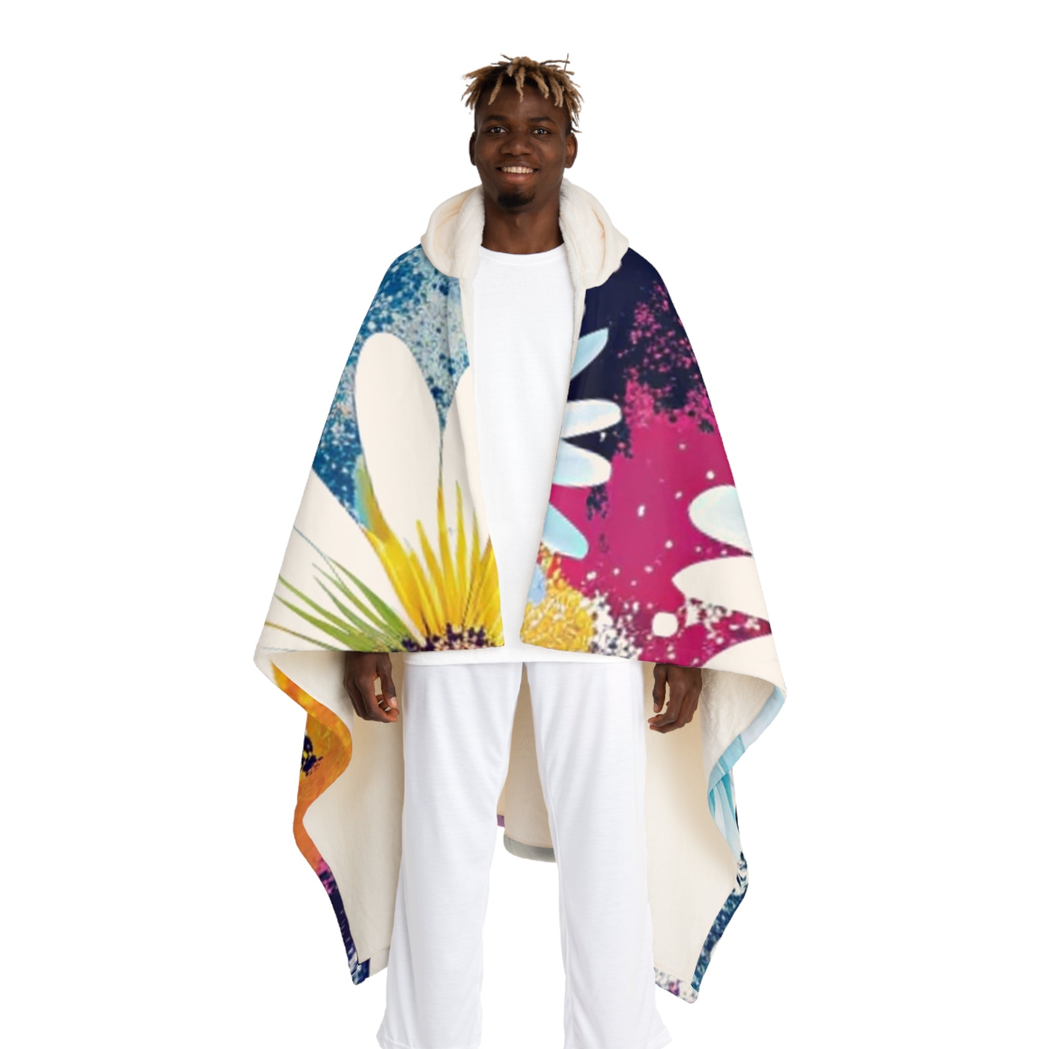 Magical Flower Explosion Multi-Color Hooded Sherpa Fleece Blanket, Artsulli - Art is Long, Life is Short, All Over Prints, Size, One size, Color, Cream, , , 61554836532578