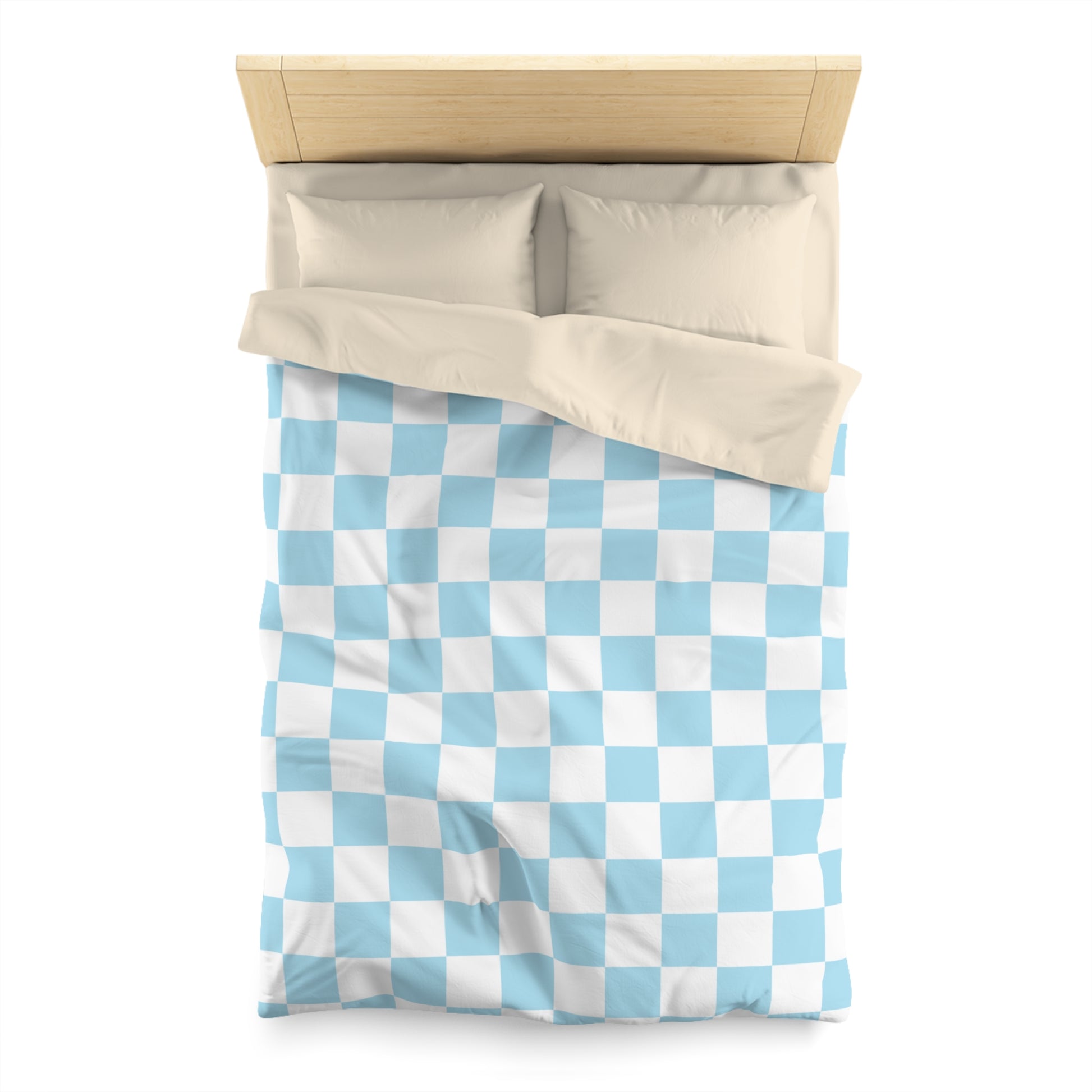 Checkerboard Sky Blue Microfiber Duvet Cover, Artsulli - Art is Long, Life is Short, Home Decor, , , , , , , 