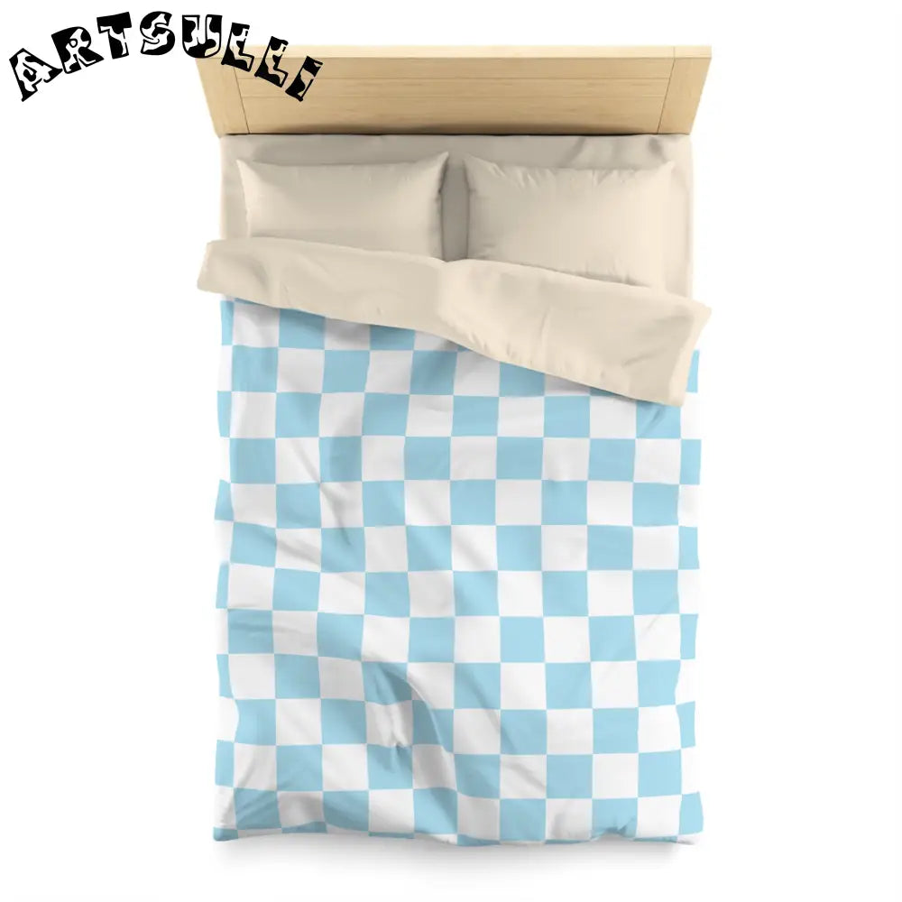 JAKKOUTTHEBXX Checkerboard Sky Blue Microfiber Duvet Cover