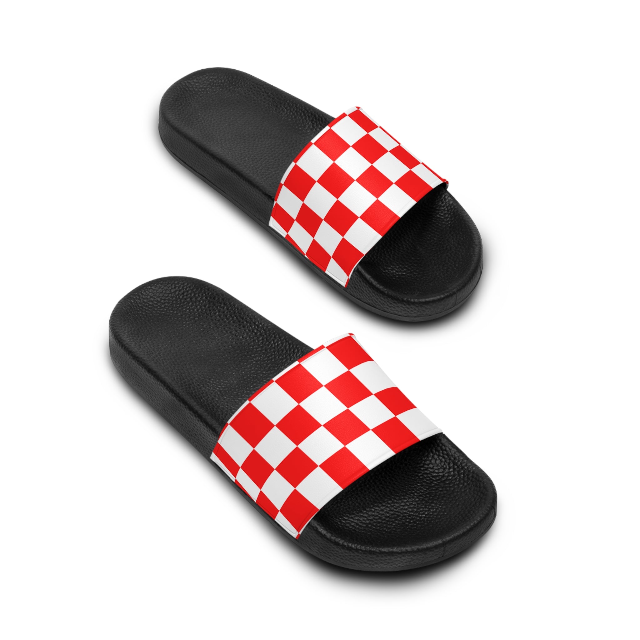 Checkerboard Red and White Women's Slide Sandals, Artsulli - Art is Long, Life is Short, Shoes, , , , , , , 