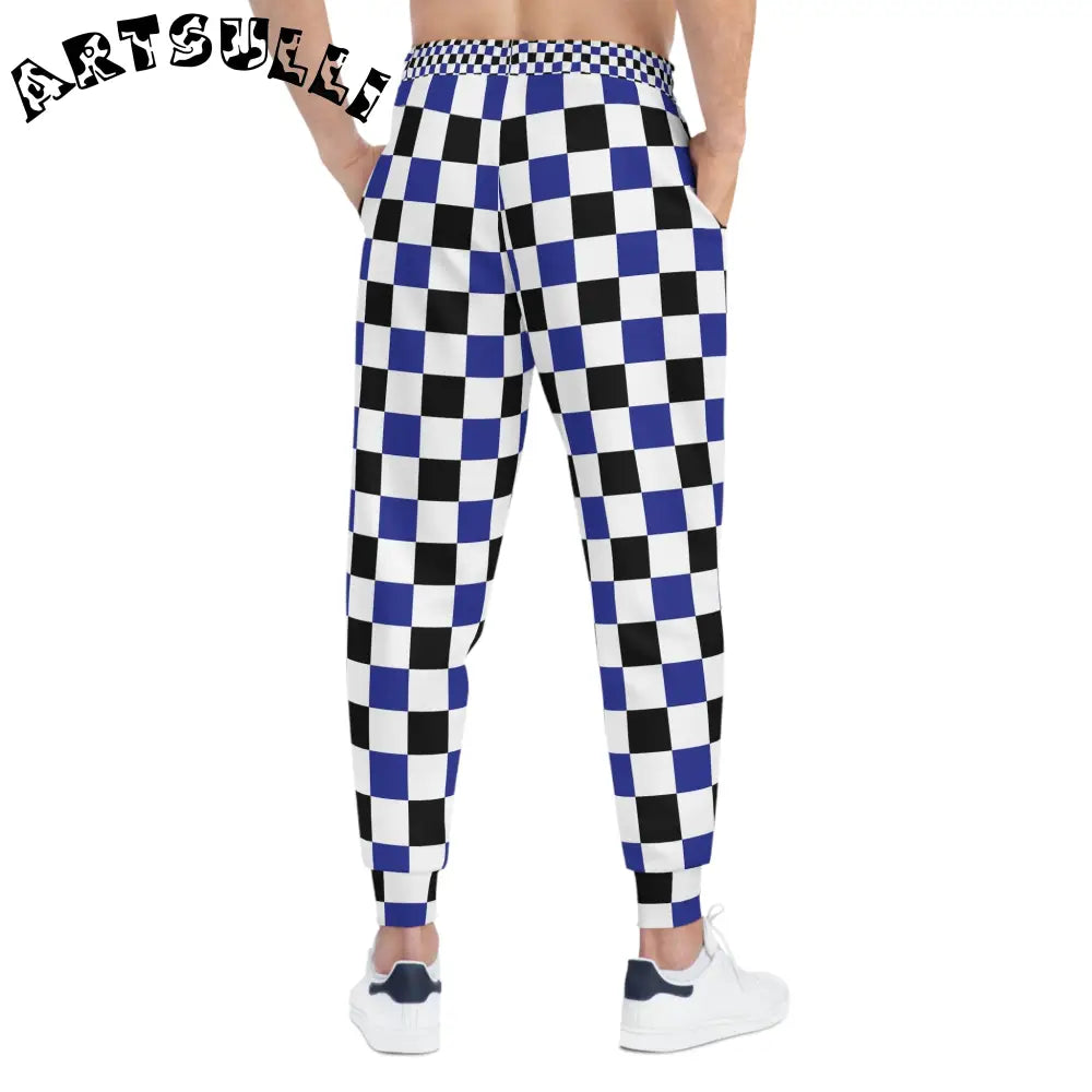 JAKKOUTTHEBXX Checkerboard Blue White and Black Athletic Joggers