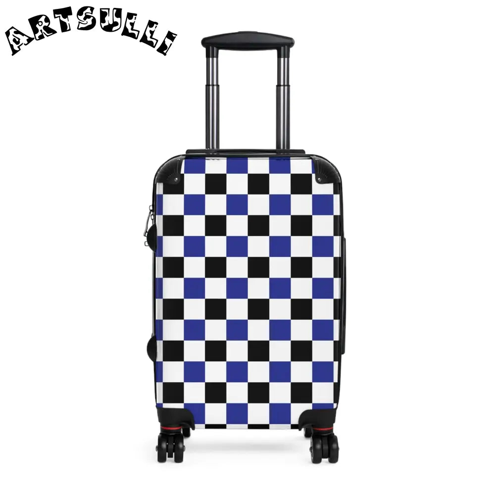 JAKKOUTTHEBXX Checkerboard Blue White and Black Suitcase