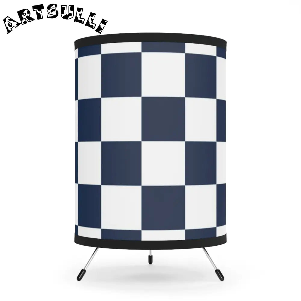 JAKKOUTTHEBXX Checkerboard White and Navy Blue Tripod Lamp