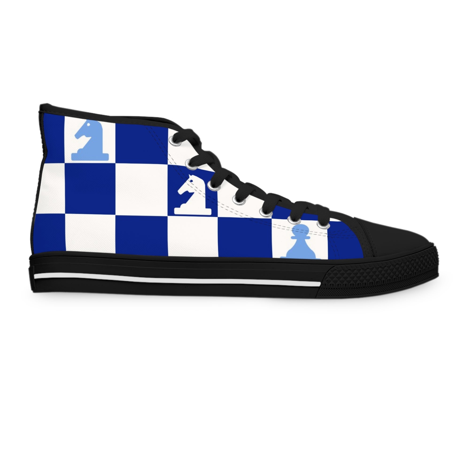 Chessboard Navy Blue Women's High Top Sneakers, Artsulli - Art is Long, Life is Short, Shoes, , , , , , , 