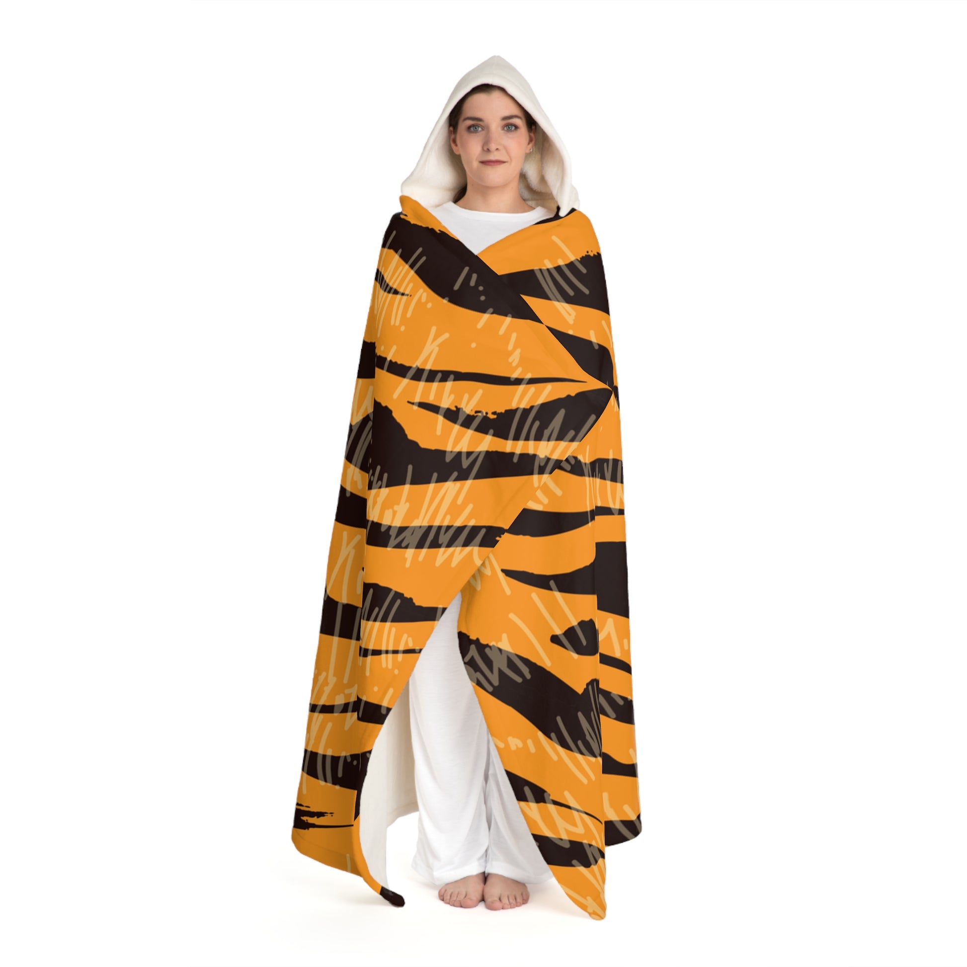 Tiger Scratches Orange & Black Hooded Sherpa Fleece Blanket, Artsulli - Art is Long, Life is Short, All Over Prints, , , , , , , 