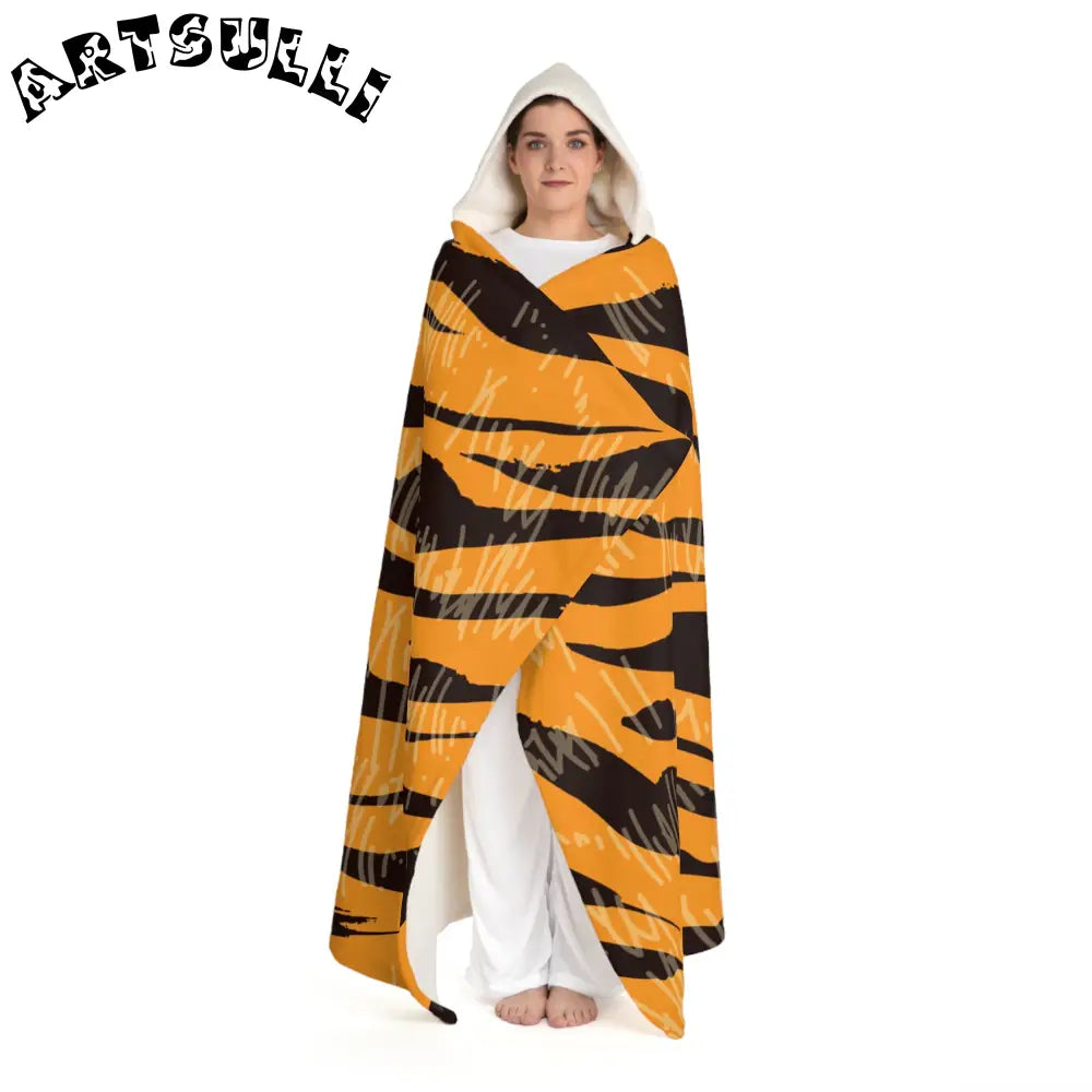 JAKKOUTTHEBXX Tiger Scratches Orange & Black Hooded Sherpa Fleece