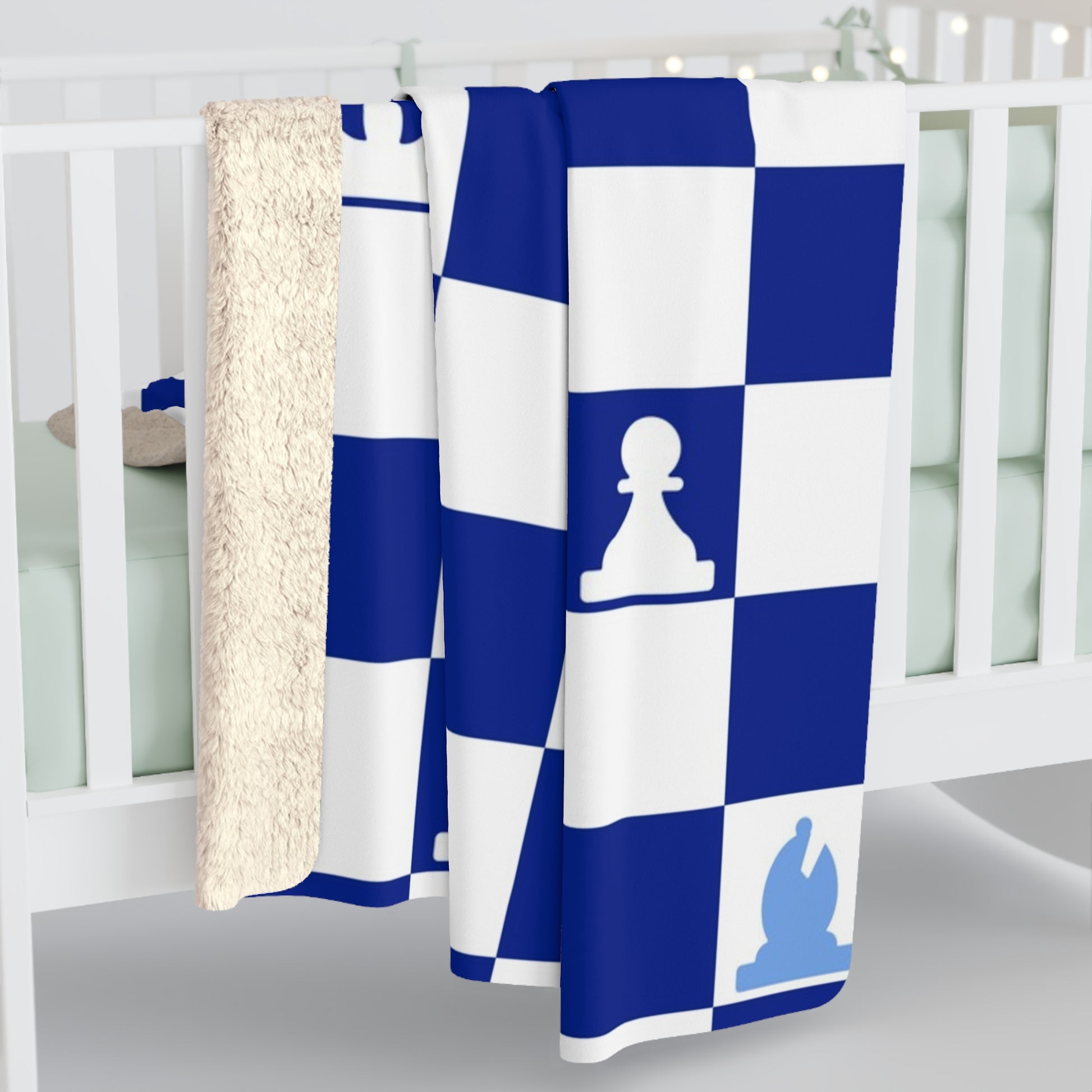 Chessboard Navy Blue Sherpa Fleece Blanket, Artsulli - Art is Long, Life is Short, Home Decor, , , , , , , 